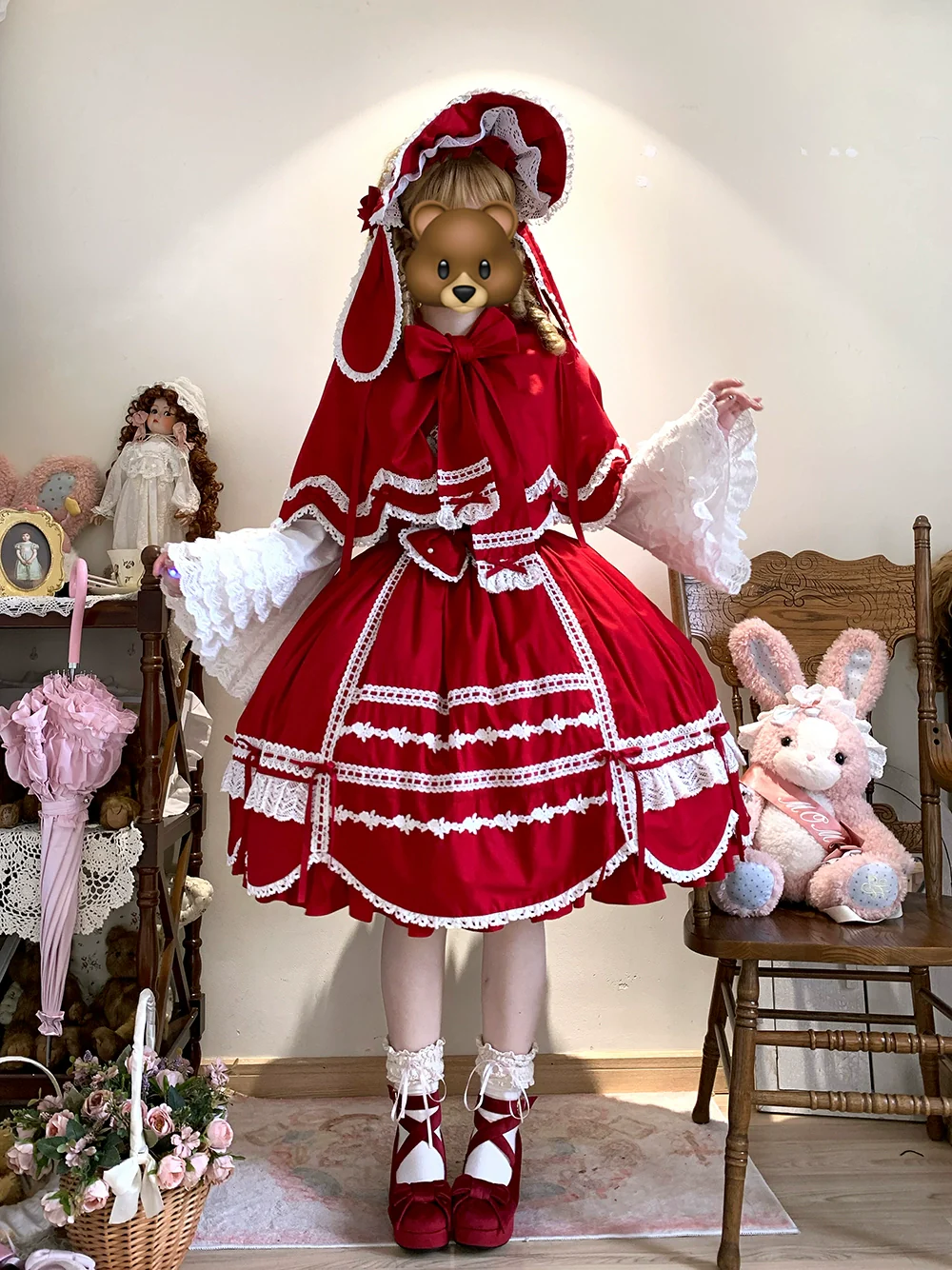 Vintage Petal Rabbit - Cotton Old School Lolita JSK Dress, Petal-Shaped Hem - Image 31