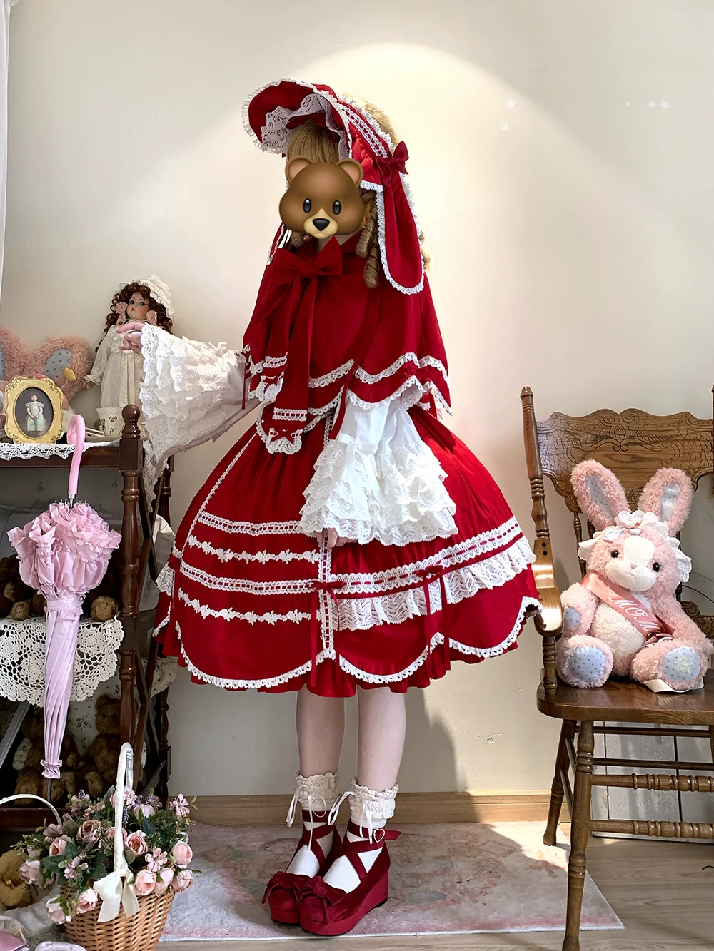 Vintage Petal Rabbit - Cotton Old School Lolita JSK Dress, Petal-Shaped Hem - Image 32
