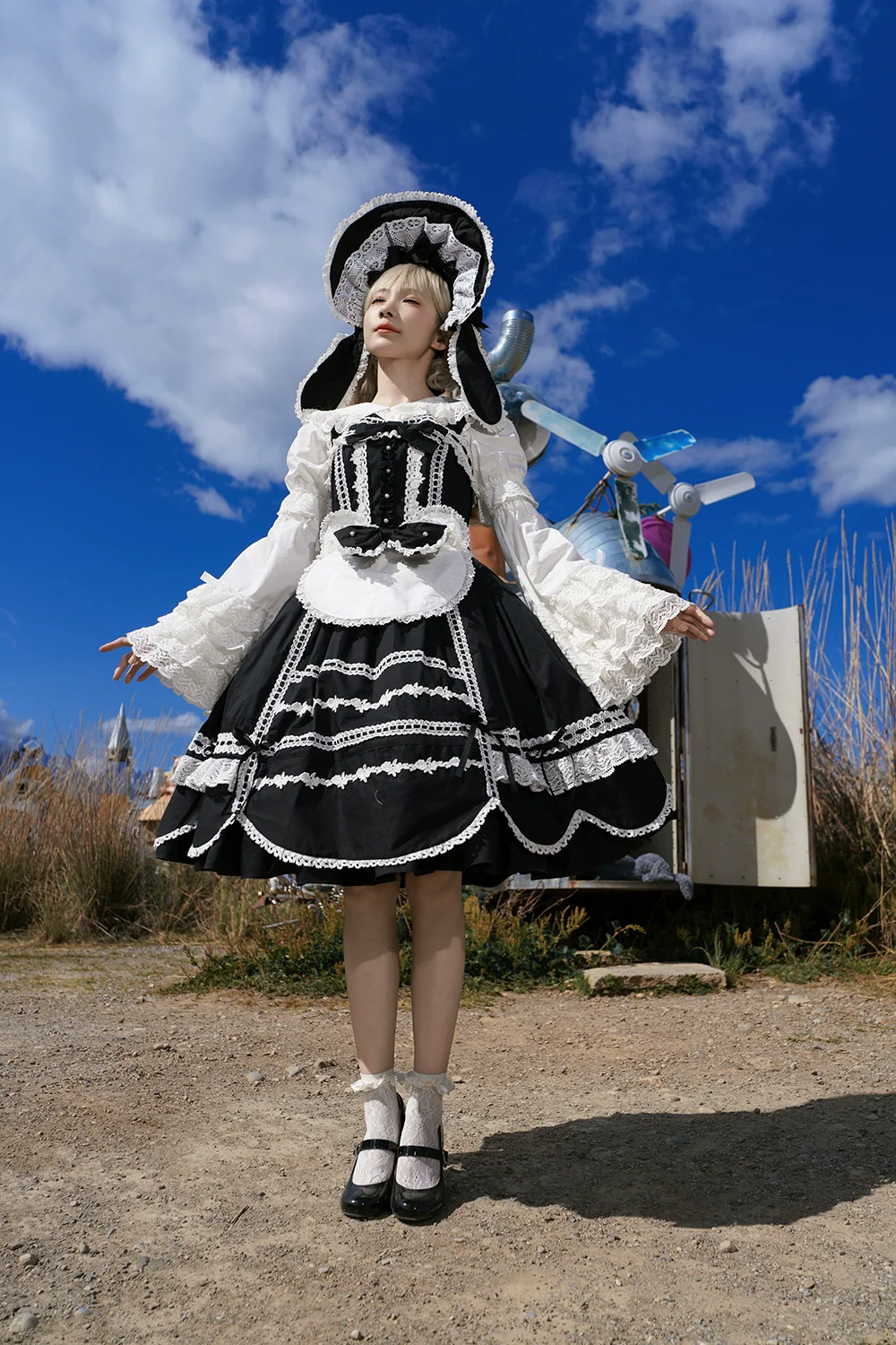 Vintage Petal Rabbit - Cotton Old School Lolita JSK Dress, Petal-Shaped Hem - Image 33