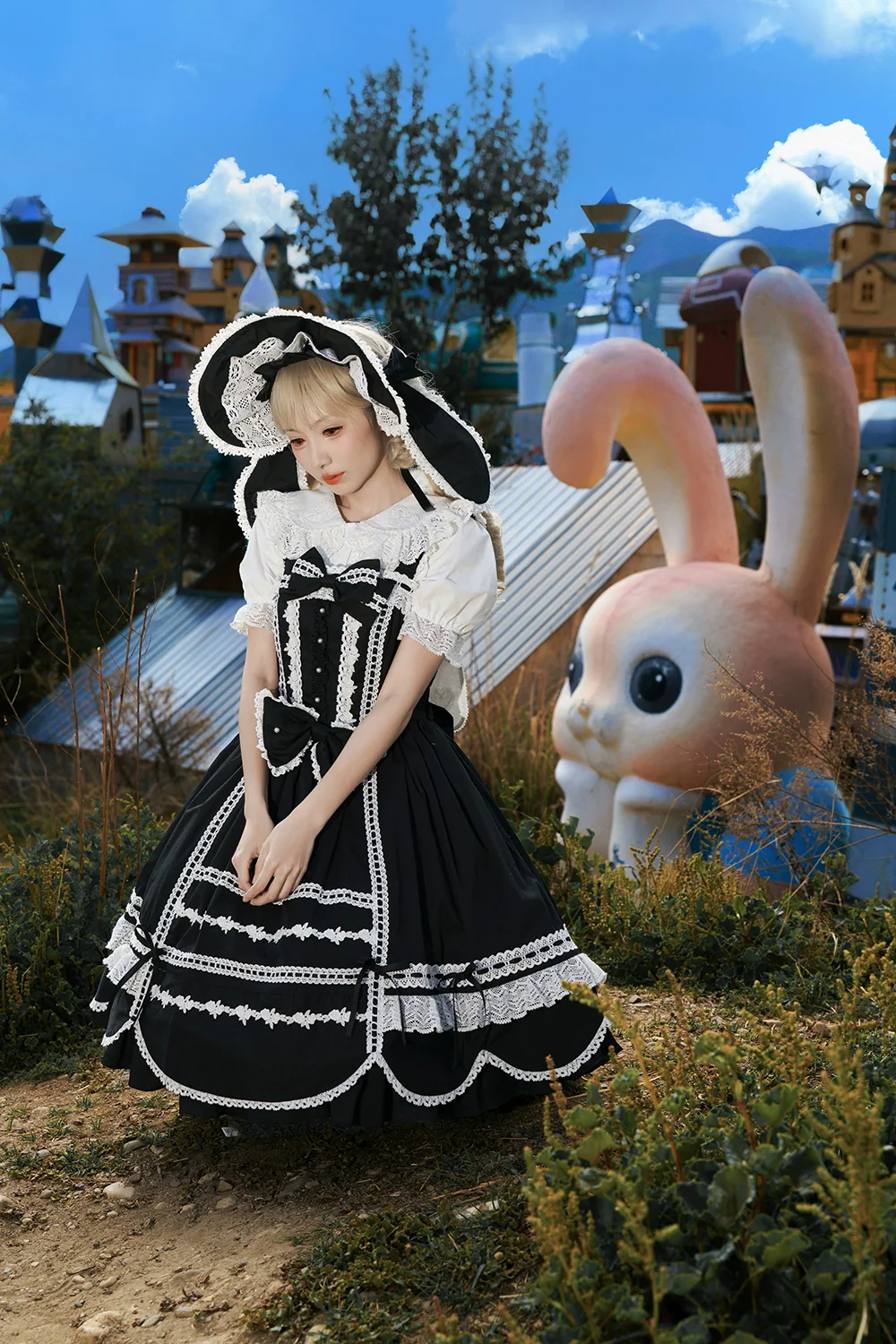 Vintage Petal Rabbit - Cotton Old School Lolita JSK Dress, Petal-Shaped Hem - Image 34