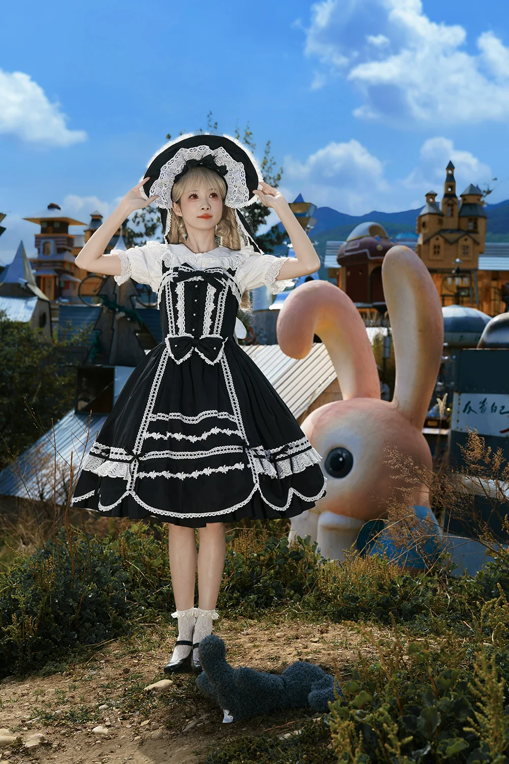 Vintage Petal Rabbit - Cotton Old School Lolita JSK Dress, Petal-Shaped Hem - Image 35