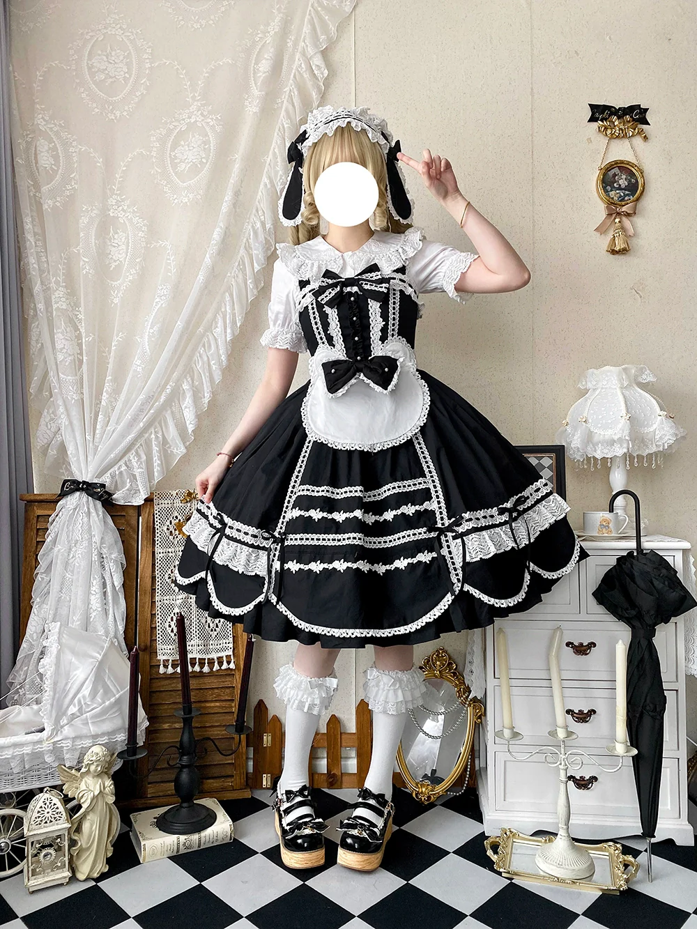 Vintage Petal Rabbit - Cotton Old School Lolita JSK Dress, Petal-Shaped Hem - Image 40