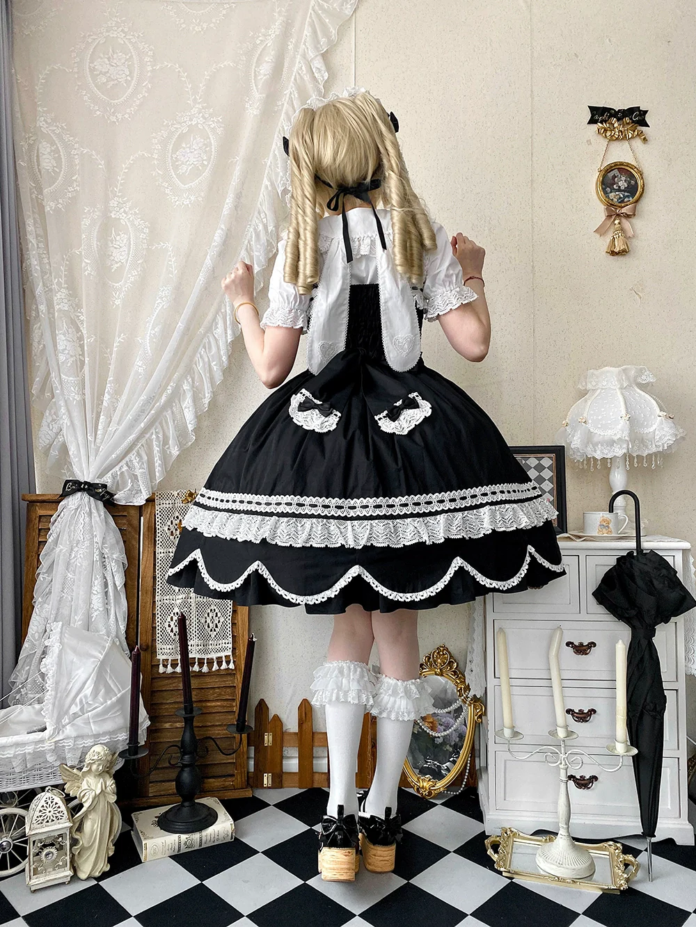 Vintage Petal Rabbit - Cotton Old School Lolita JSK Dress, Petal-Shaped Hem - Image 42