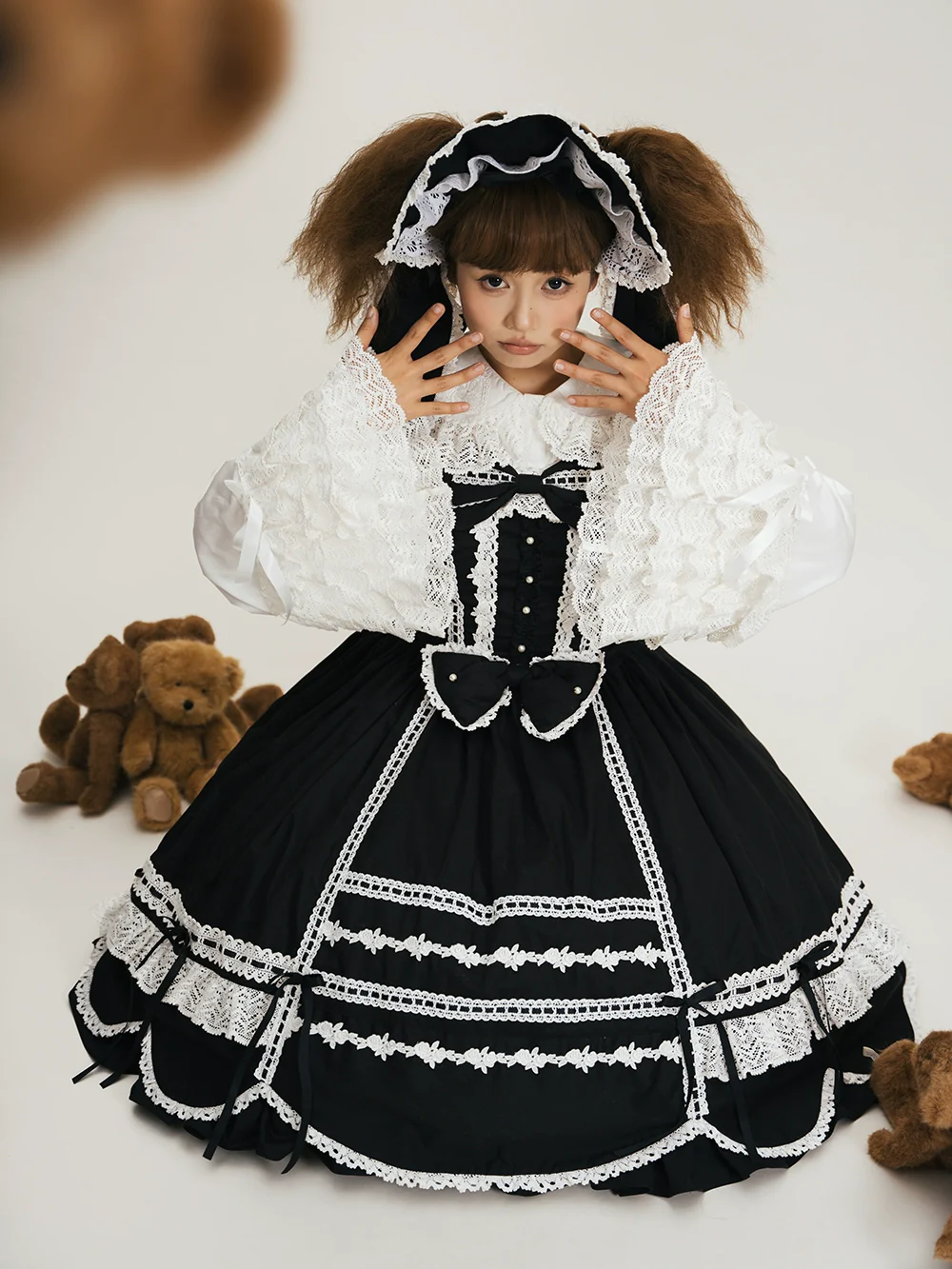 Vintage Petal Rabbit - Cotton Old School Lolita JSK Dress, Petal-Shaped Hem - Image 6