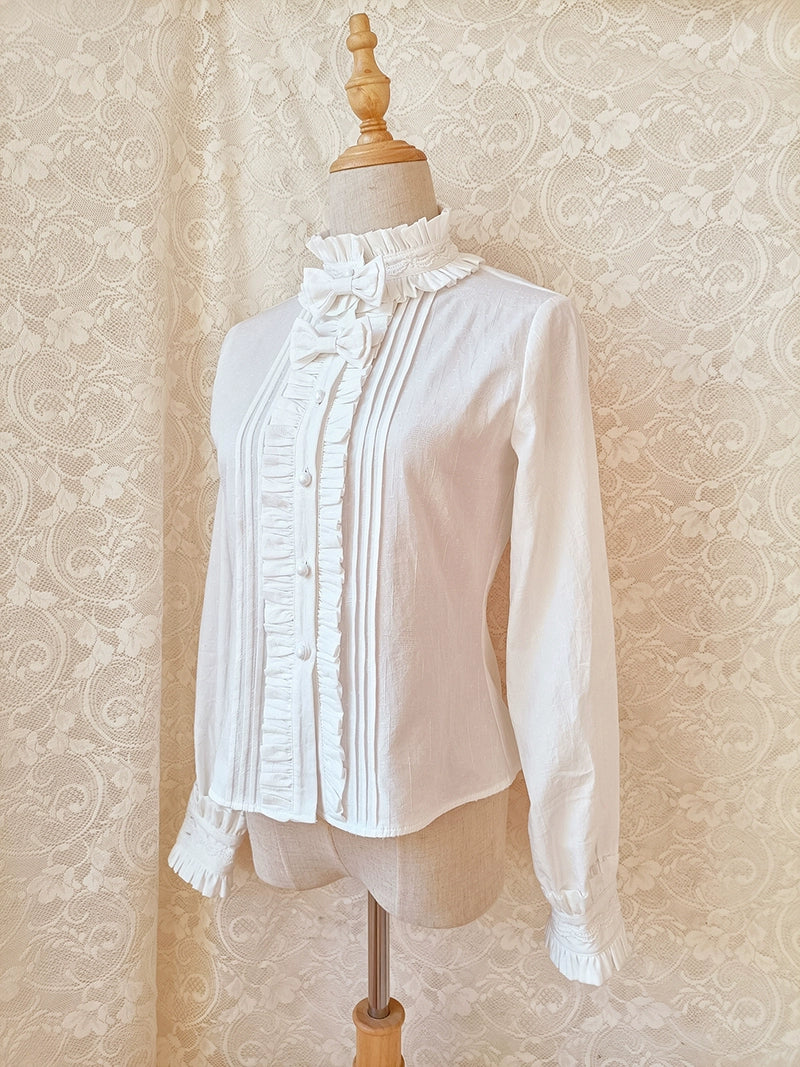Winter Cotton Lolita Blouse White Long Sleeve Stand Collar Shirt - Image 2