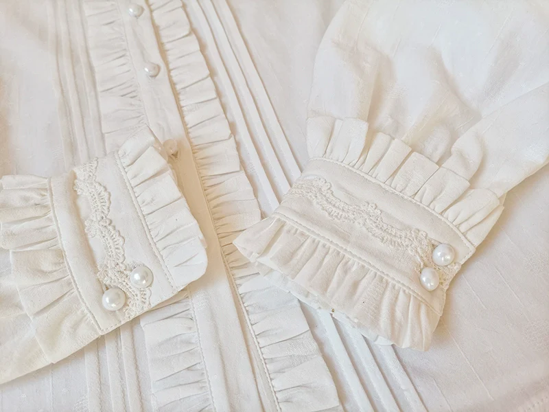 Winter Cotton Lolita Blouse White Long Sleeve Stand Collar Shirt - Image 6