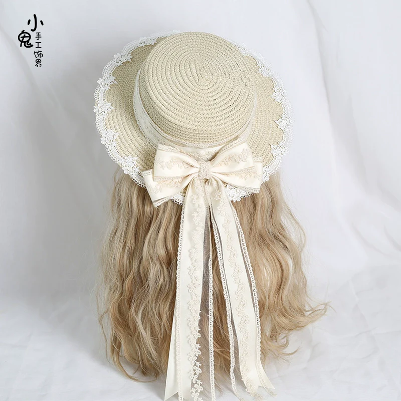 Country Lolita Handmade Lace Straw Hat - Image 2