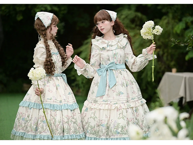 With PUJI - Oriole Time - Country Lolita JSK and OP Dress, Floral and Bird Print - Image 14