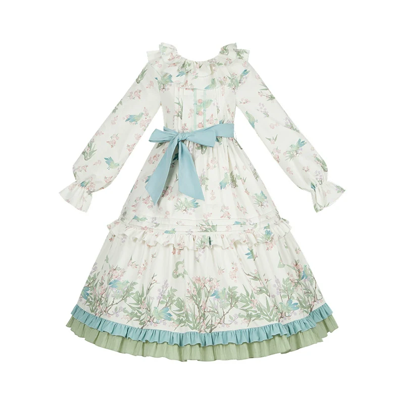 With PUJI - Oriole Time - Country Lolita JSK and OP Dress, Floral and Bird Print - Image 25