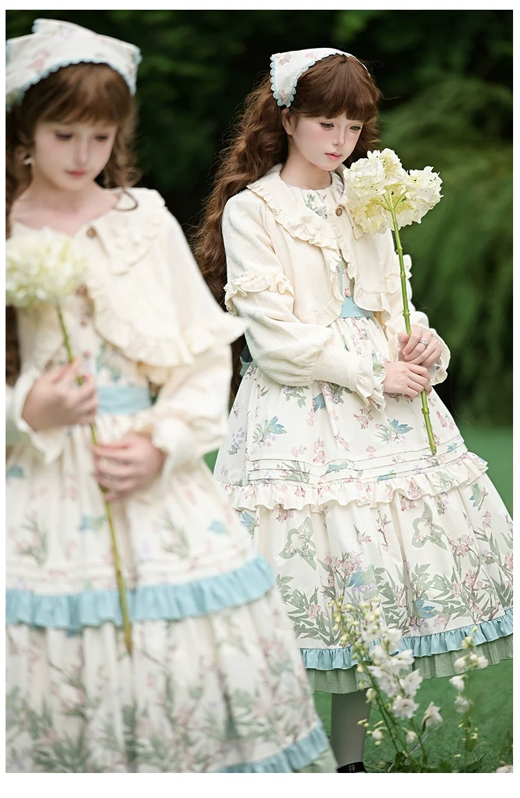 With PUJI - Oriole Time - Country Lolita JSK and OP Dress, Floral and Bird Print - Image 9