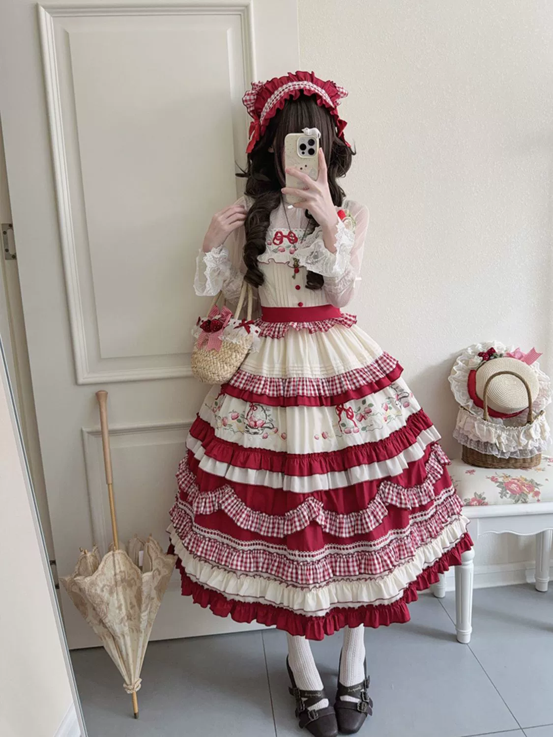 Hanguliang - Strawberry Basket - Country Lolita JSK Dress, Strawberry Embroidery - Image 5