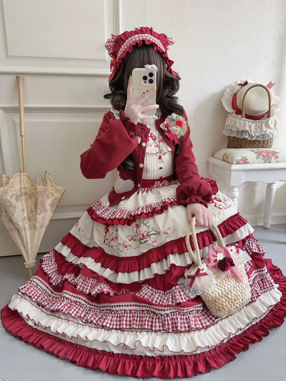 Hanguliang - Strawberry Basket - Country Lolita JSK Dress, Strawberry Embroidery - Image 6