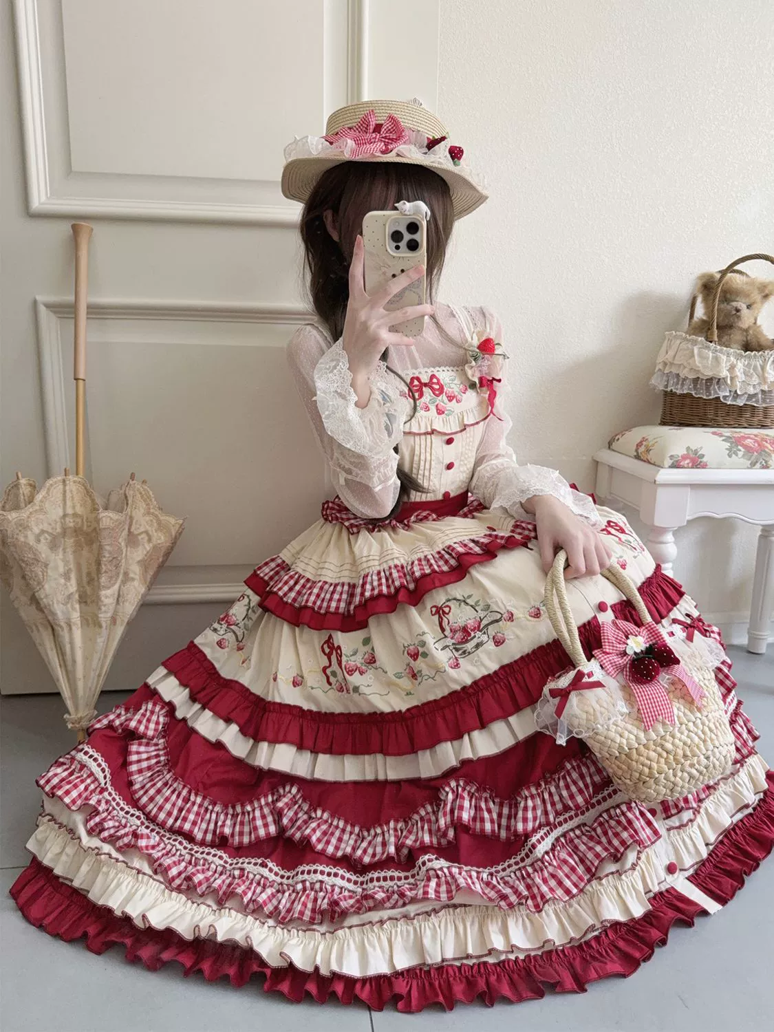 Hanguliang - Strawberry Basket - Country Lolita JSK Dress, Strawberry Embroidery - Image 8