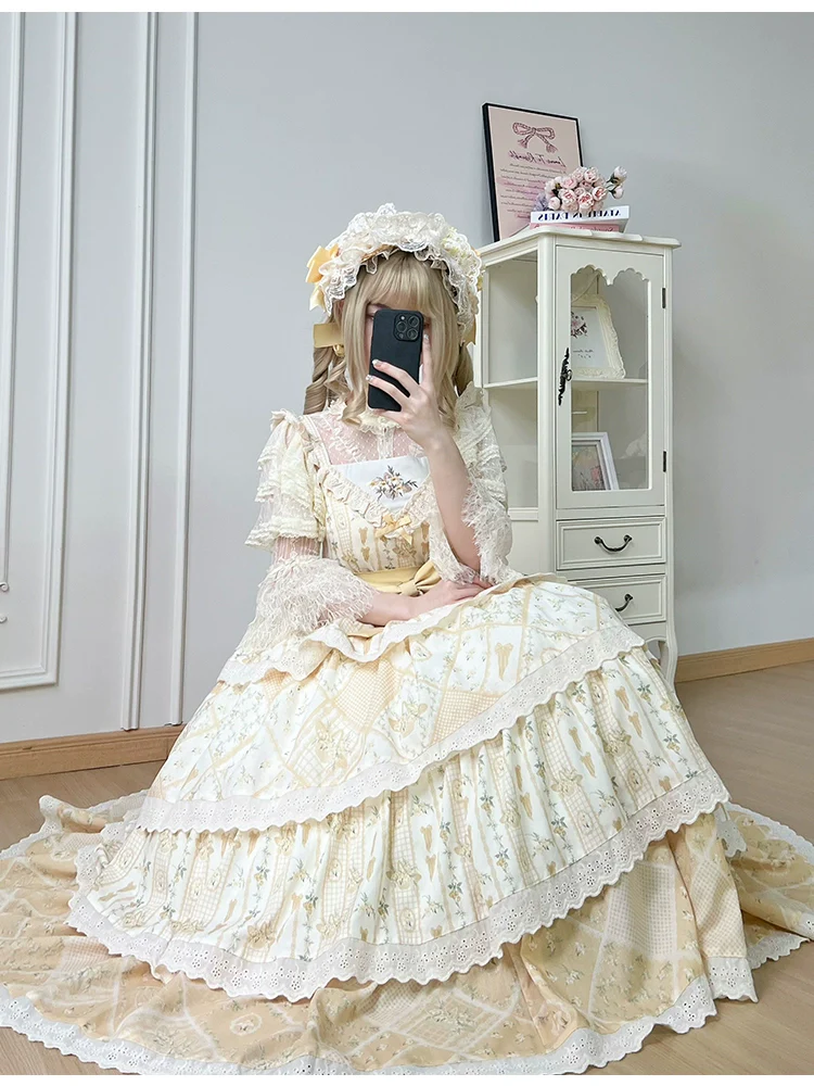With PUJI - Letter and Poetry Sunflower Matters - Country Lolita JSK Embroidered Printed Lolita Dress - Image 10