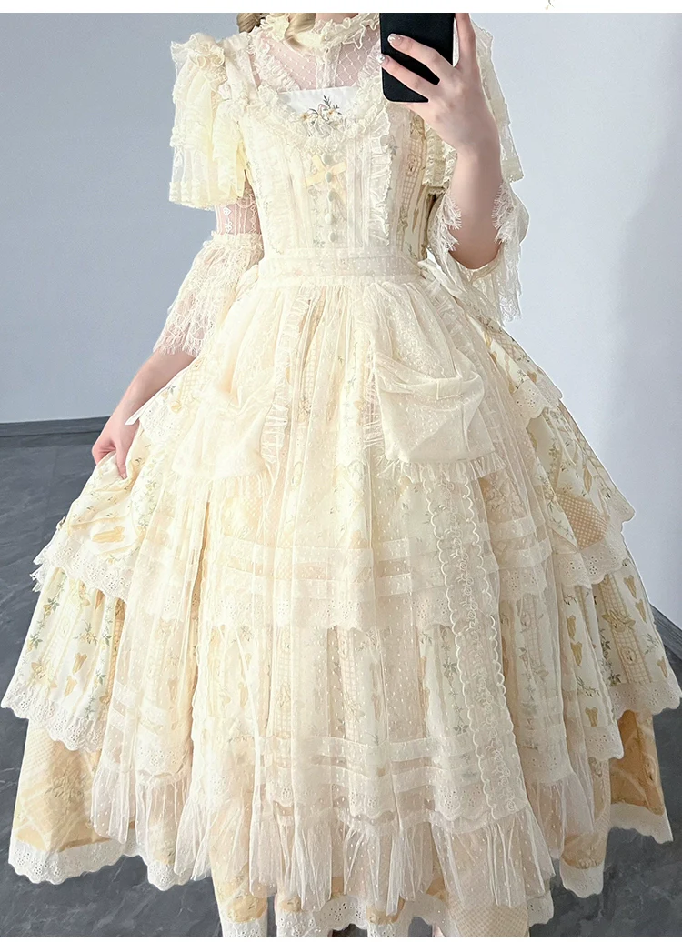 With PUJI - Letter and Poetry Sunflower Matters - Country Lolita JSK Embroidered Printed Lolita Dress - Image 11