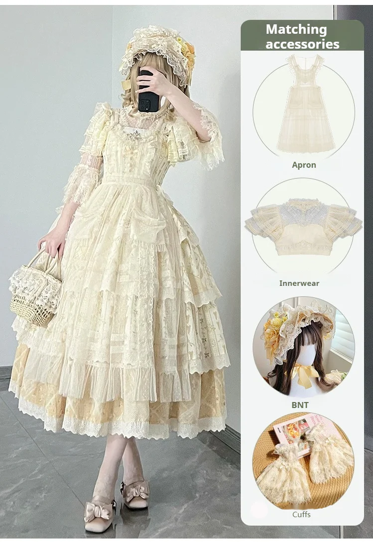 With PUJI - Letter and Poetry Sunflower Matters - Country Lolita JSK Embroidered Printed Lolita Dress - Image 12