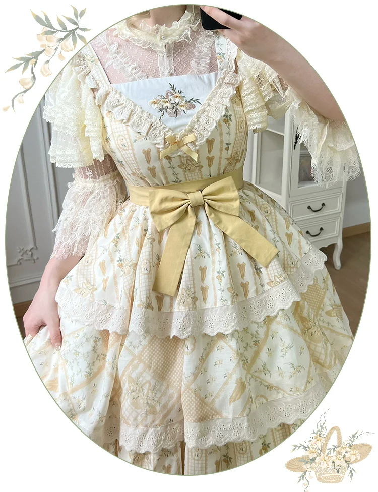 With PUJI - Letter and Poetry Sunflower Matters - Country Lolita JSK Embroidered Printed Lolita Dress - Image 13