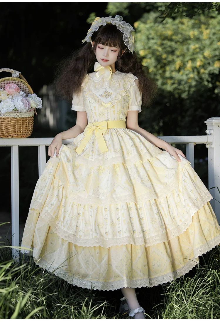 With PUJI - Letter and Poetry Sunflower Matters - Country Lolita JSK Embroidered Printed Lolita Dress - Image 2