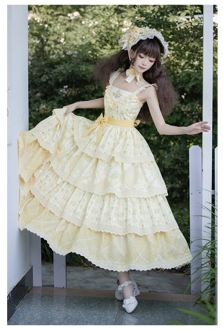 With PUJI - Letter and Poetry Sunflower Matters - Country Lolita JSK Embroidered Printed Lolita Dress - Image 4