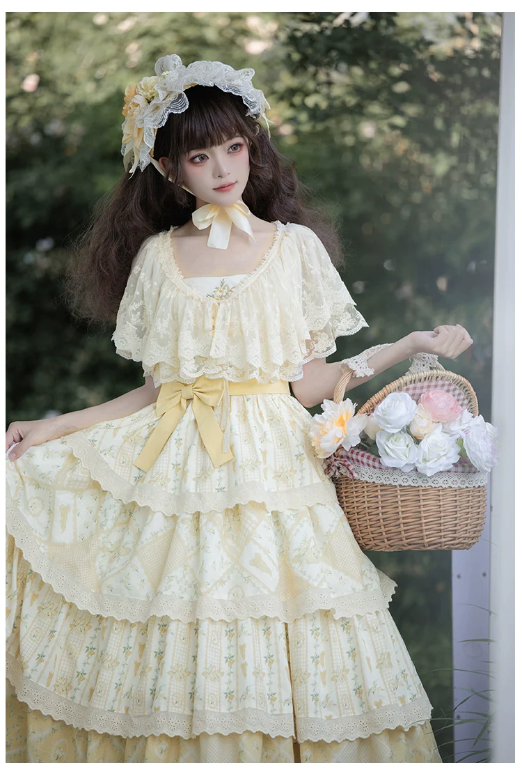 With PUJI - Letter and Poetry Sunflower Matters - Country Lolita JSK Embroidered Printed Lolita Dress - Image 6
