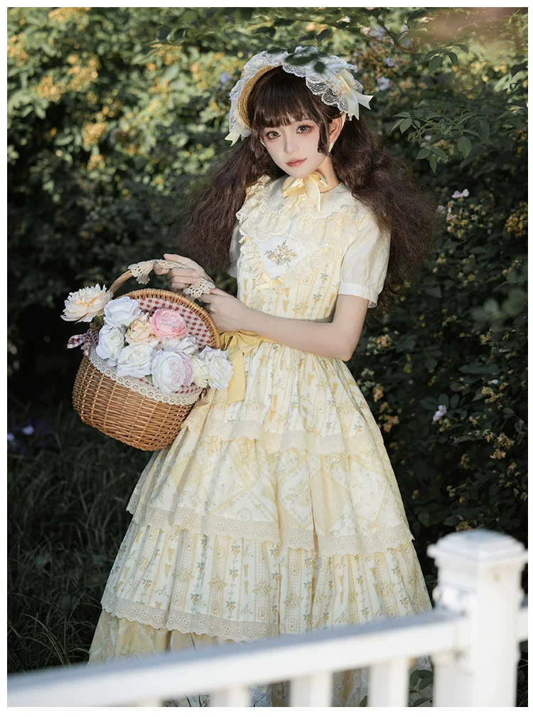 With PUJI - Letter and Poetry Sunflower Matters - Country Lolita JSK Embroidered Printed Lolita Dress - Image 7