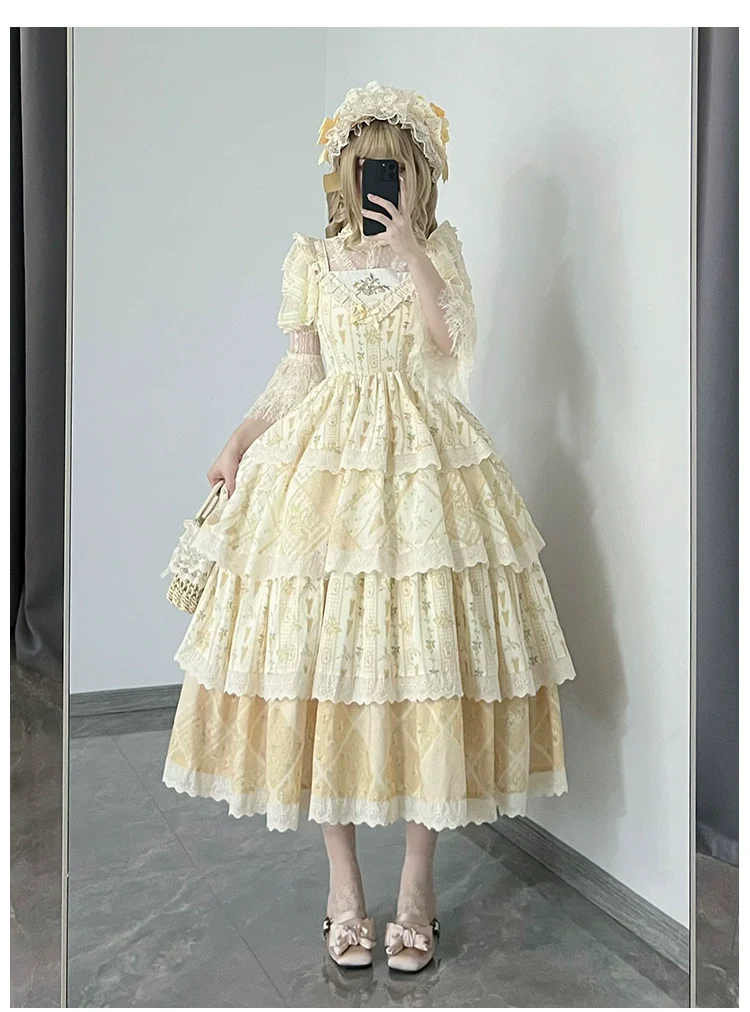 With PUJI - Letter and Poetry Sunflower Matters - Country Lolita JSK Embroidered Printed Lolita Dress - Image 8