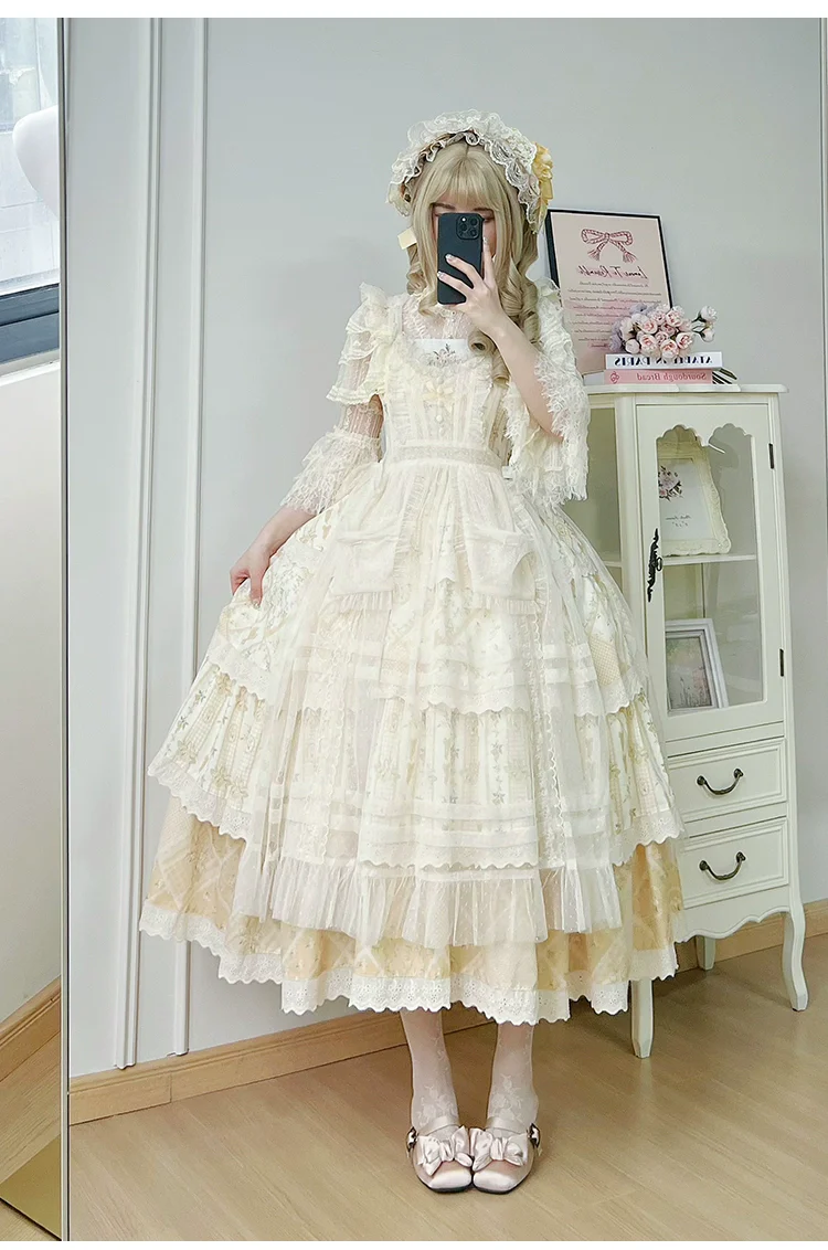 With PUJI - Letter and Poetry Sunflower Matters - Country Lolita JSK Embroidered Printed Lolita Dress - Image 9