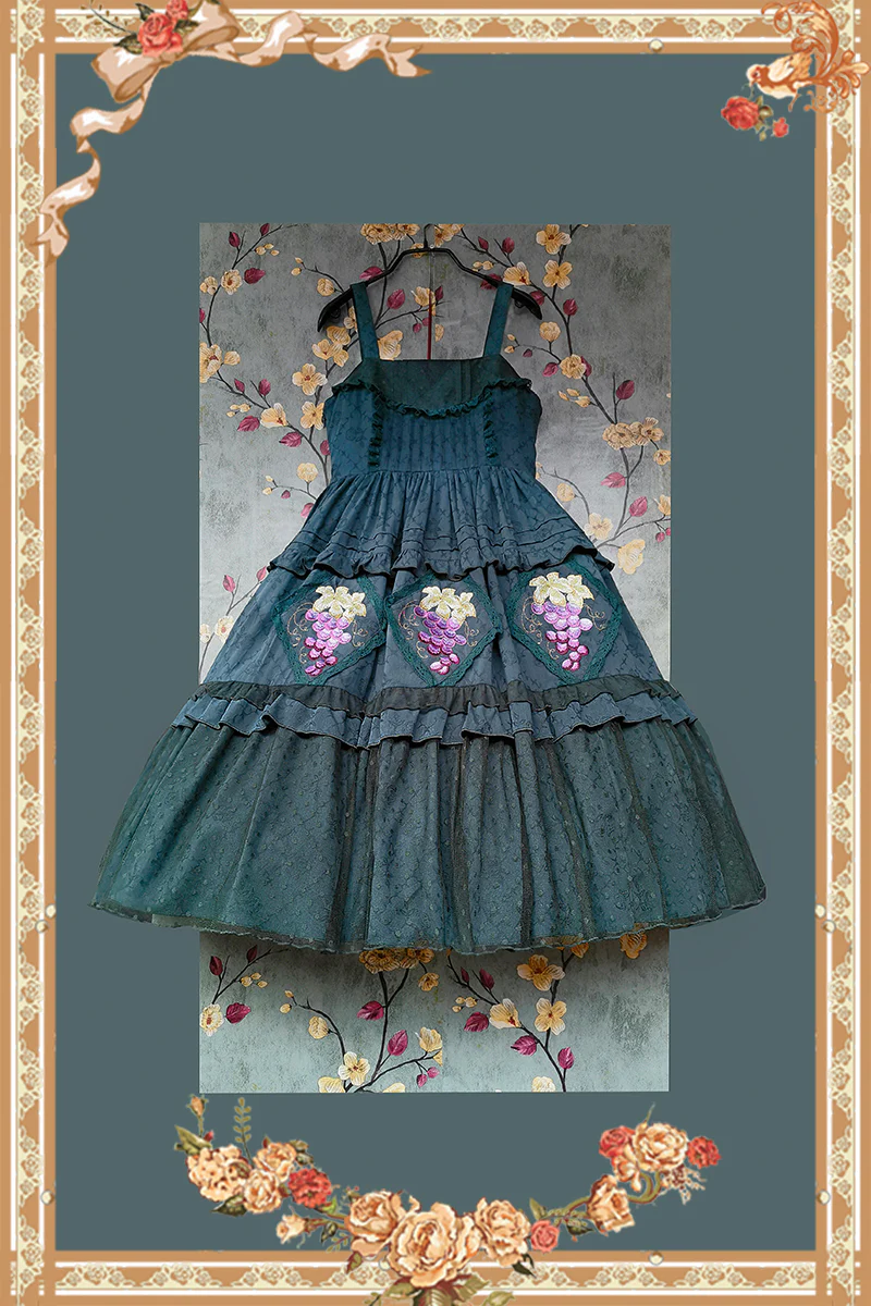 Grape Manor - Country Lolita JSK Suit with Grape Embroidery - Image 25