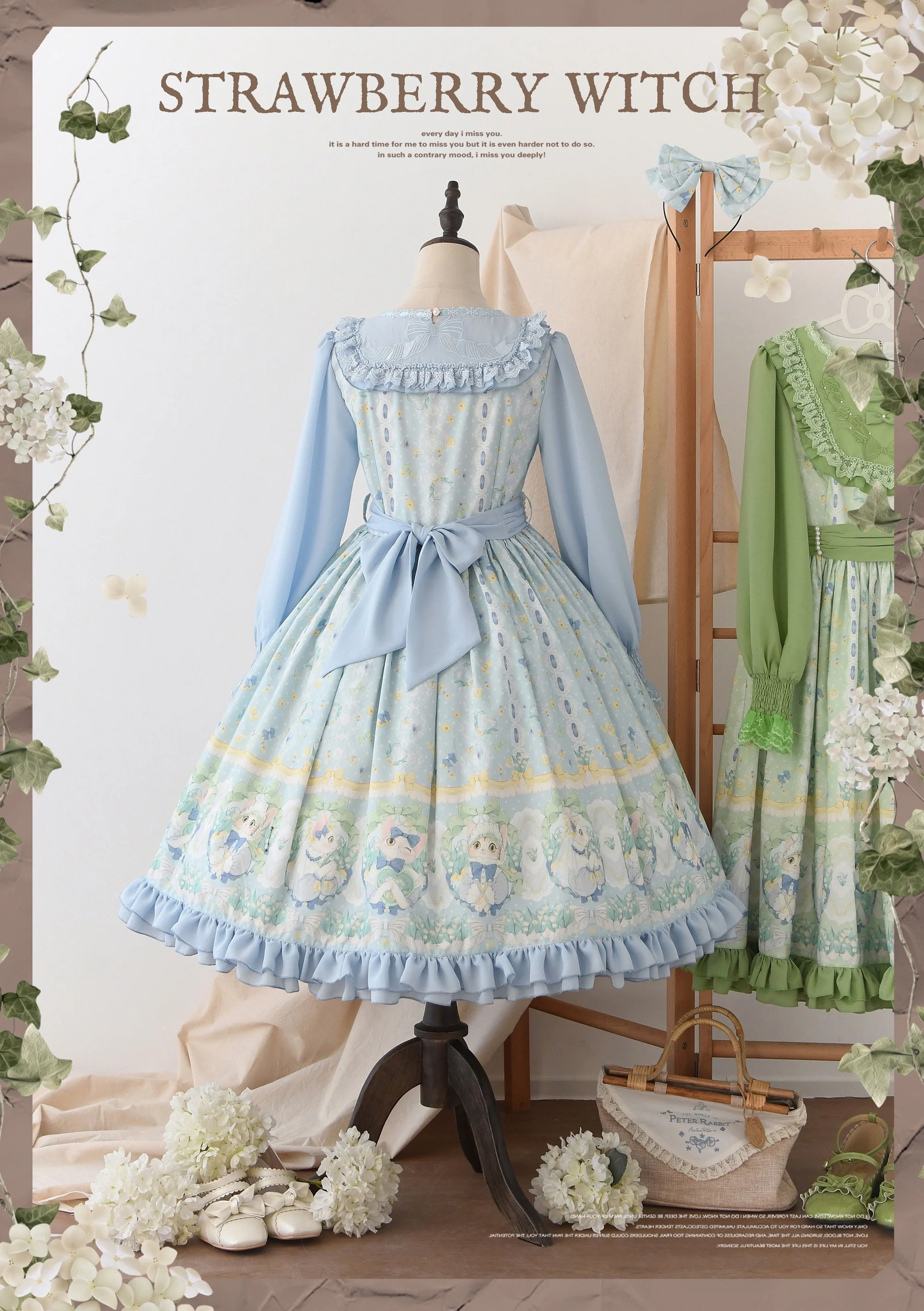 Lily of the Valley Kitten - Country Lolita OP with Embroidery and Cat Print - Image 19