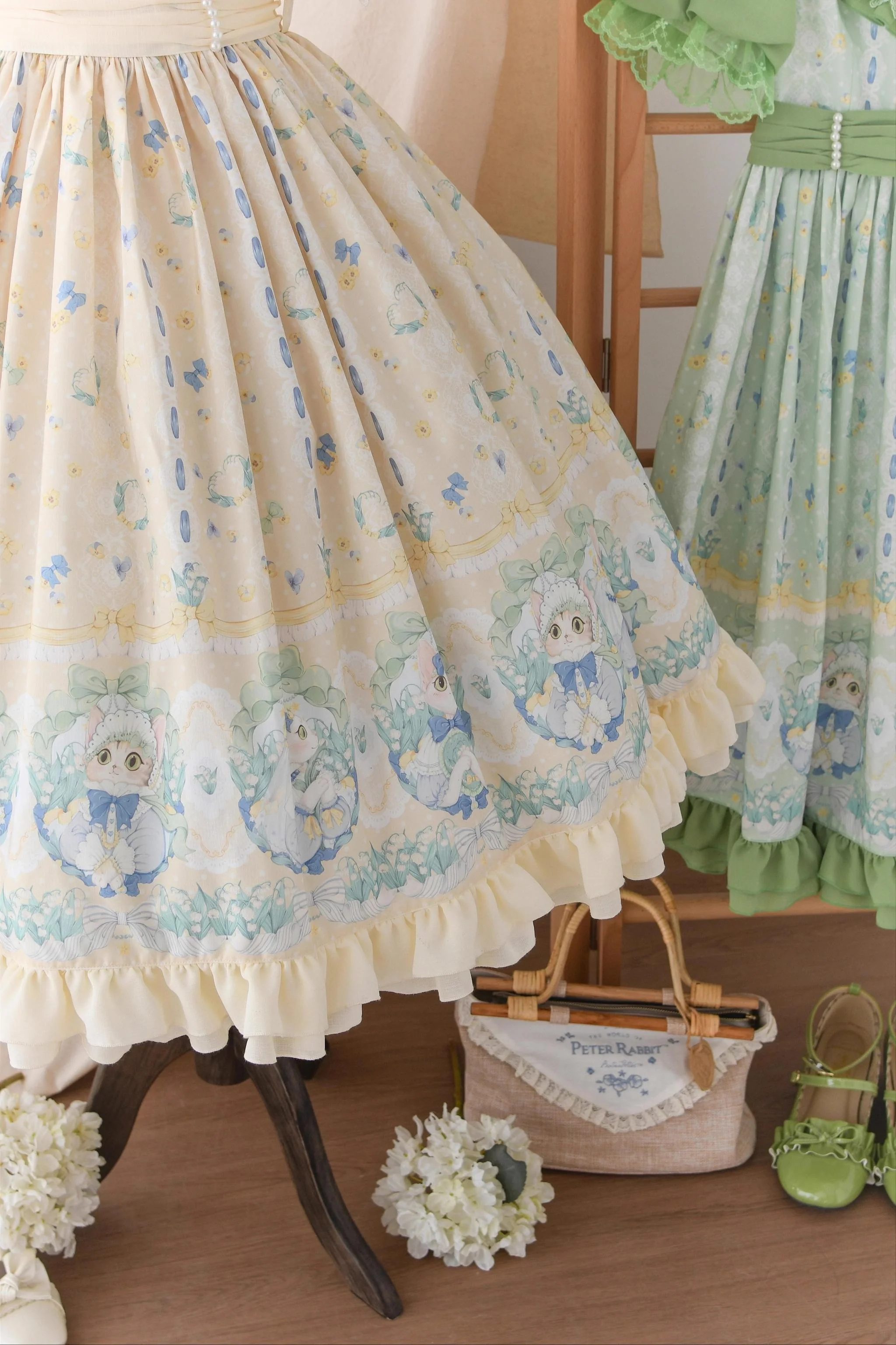 Lily of the Valley Kitten - Country Lolita OP with Embroidery and Cat Print - Image 20