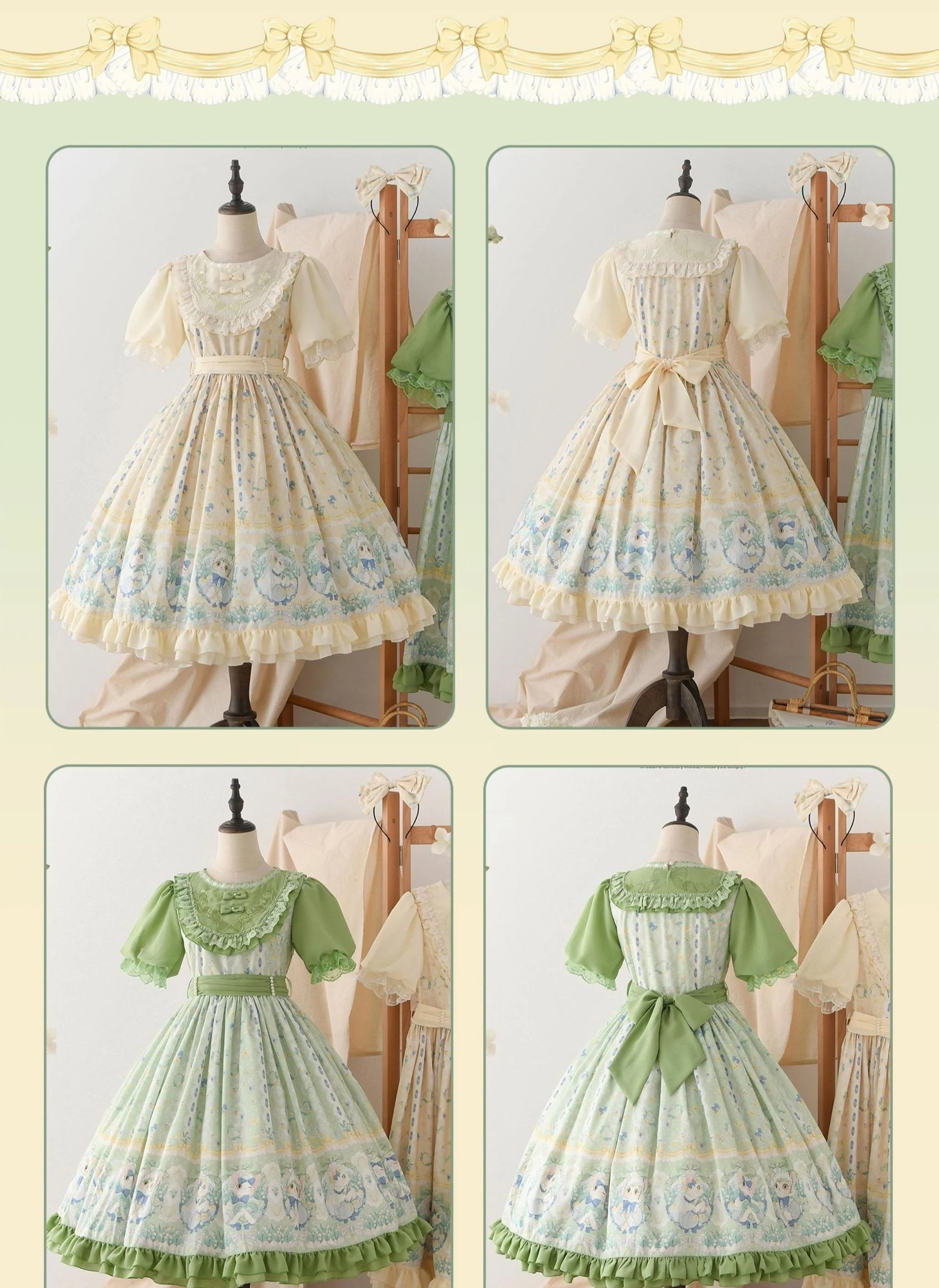 Lily of the Valley Kitten - Country Lolita OP with Embroidery and Cat Print - Image 21