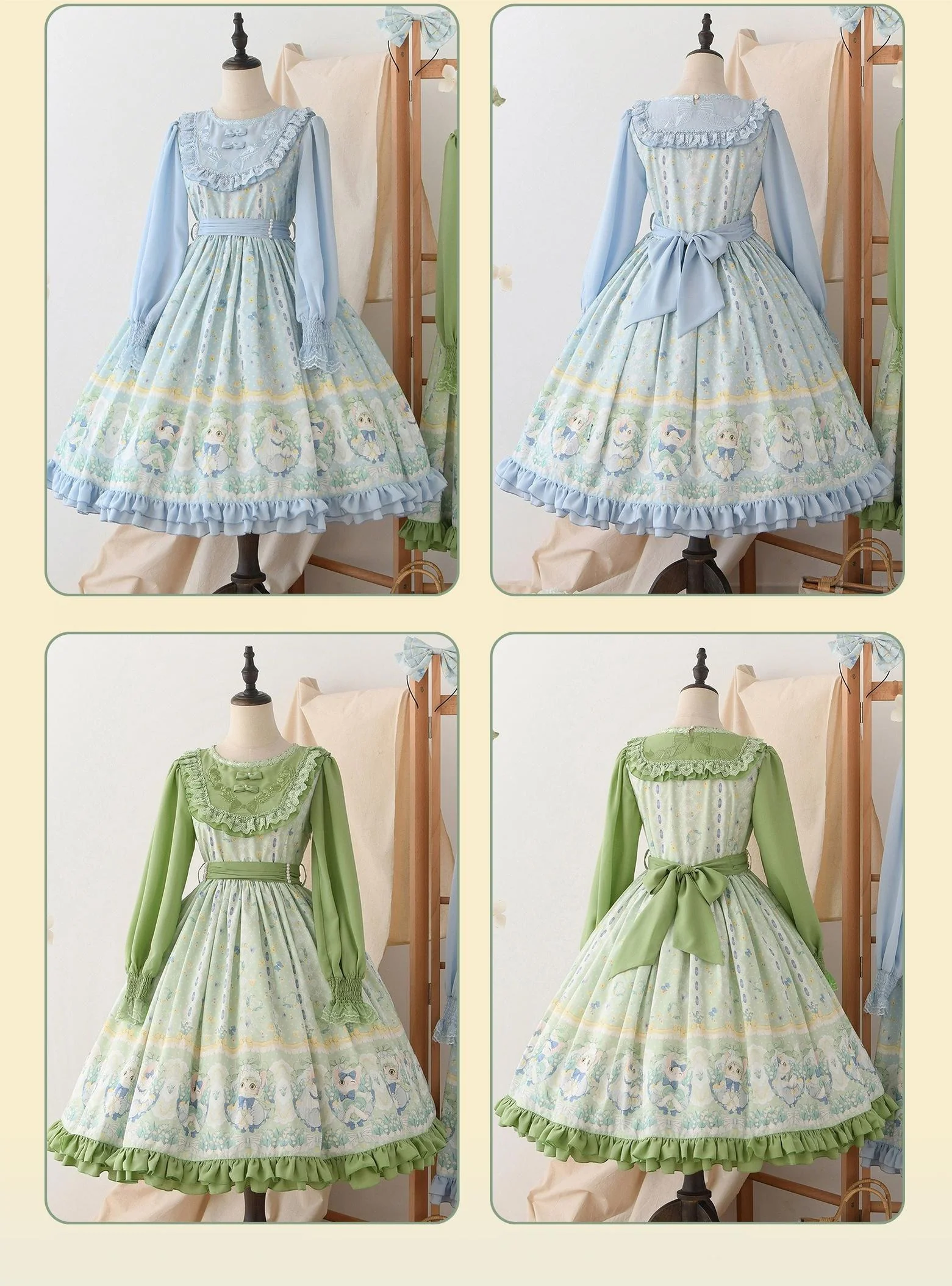 Lily of the Valley Kitten - Country Lolita OP with Embroidery and Cat Print - Image 22