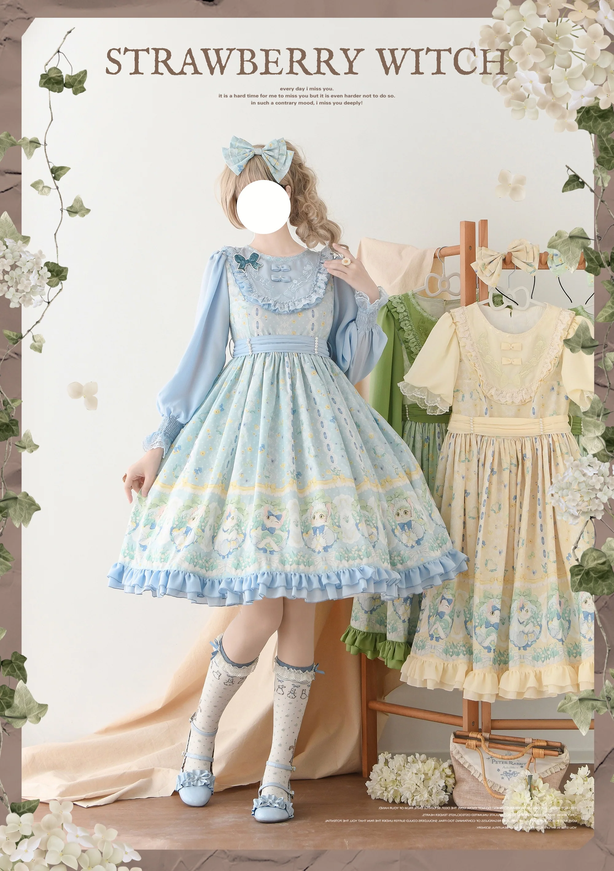 Lily of the Valley Kitten - Country Lolita OP with Embroidery and Cat Print - Image 4