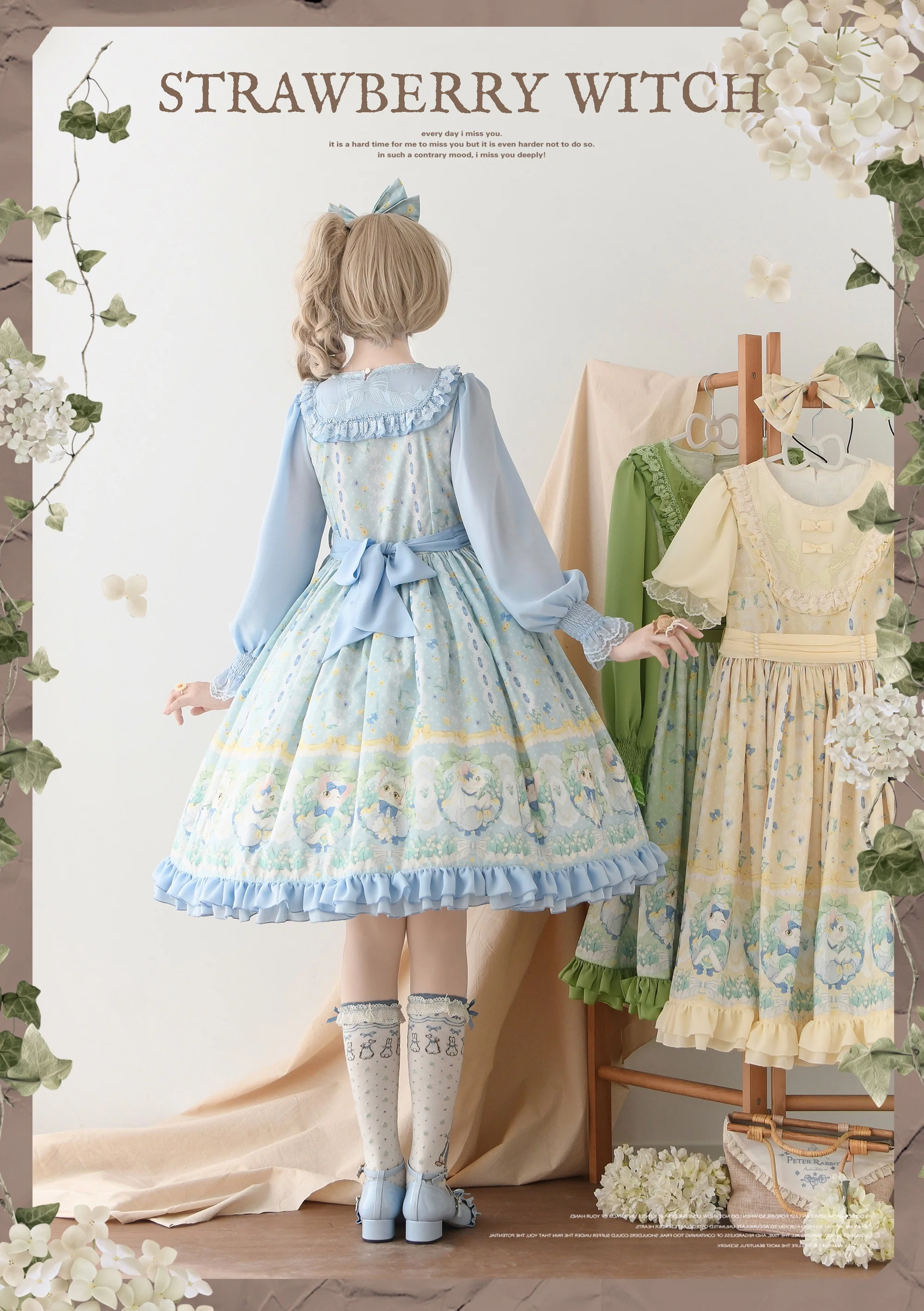 Lily of the Valley Kitten - Country Lolita OP with Embroidery and Cat Print - Image 5