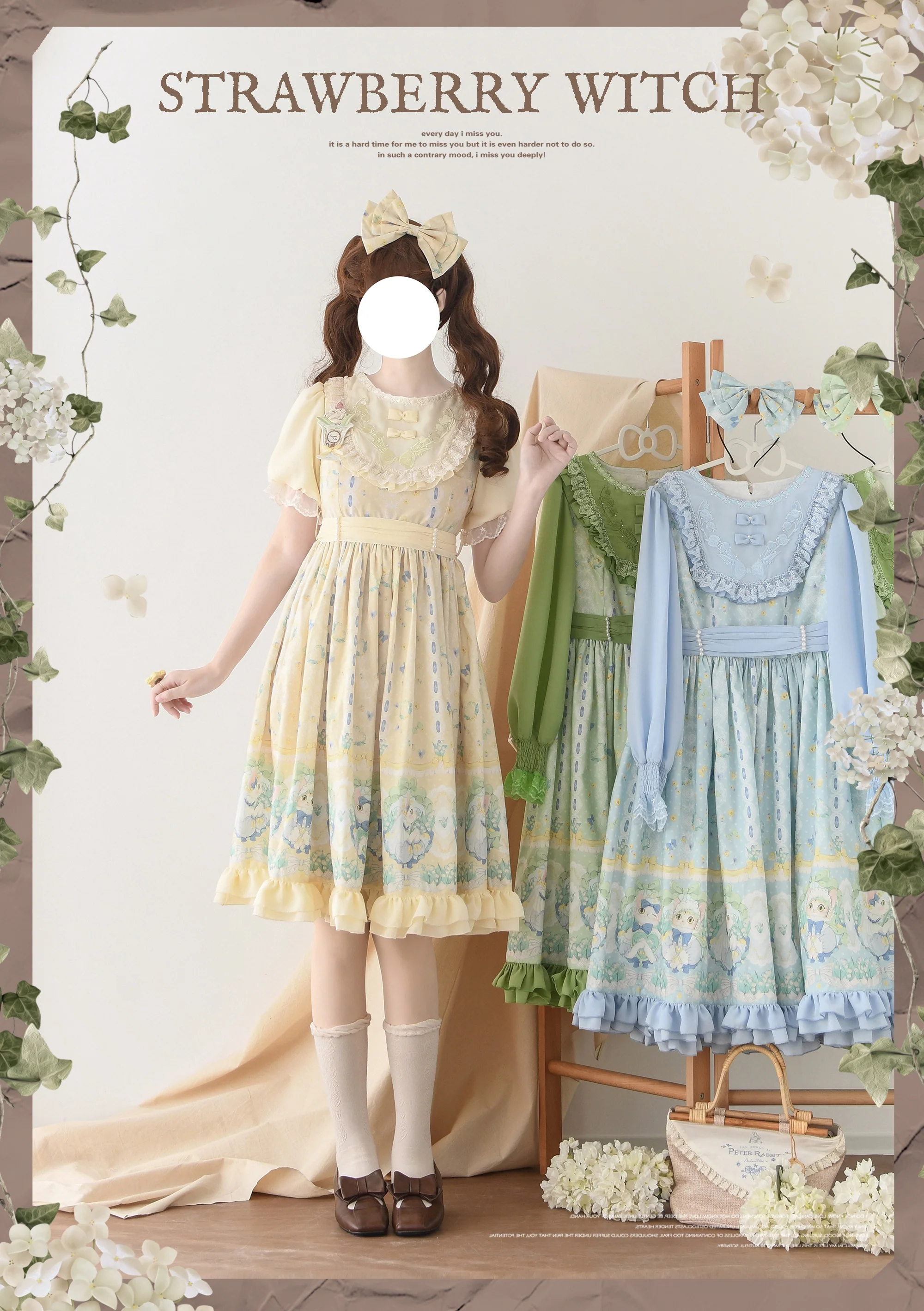 Lily of the Valley Kitten - Country Lolita OP with Embroidery and Cat Print - Image 6