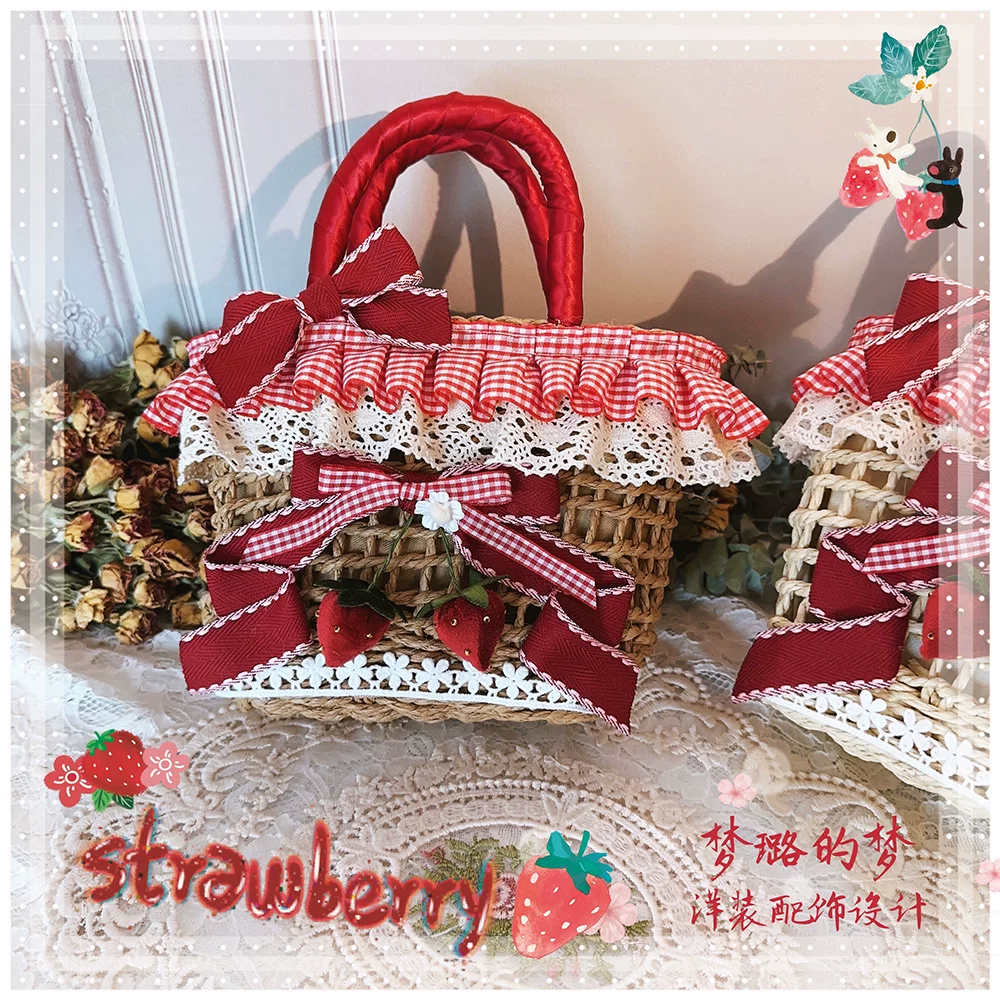 Country Lolita Straw-woven Bag, Strawberry Accent - Image 8