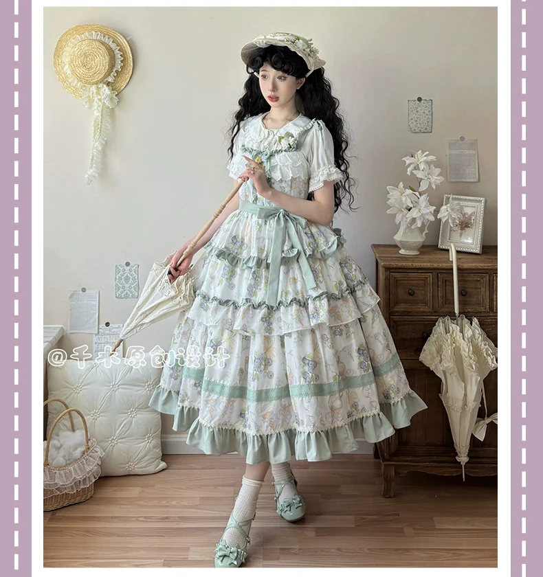 Qianmu - Blueberry Midsummer - Country Lolita Tiered JSK, Blueberry Print - Image 13