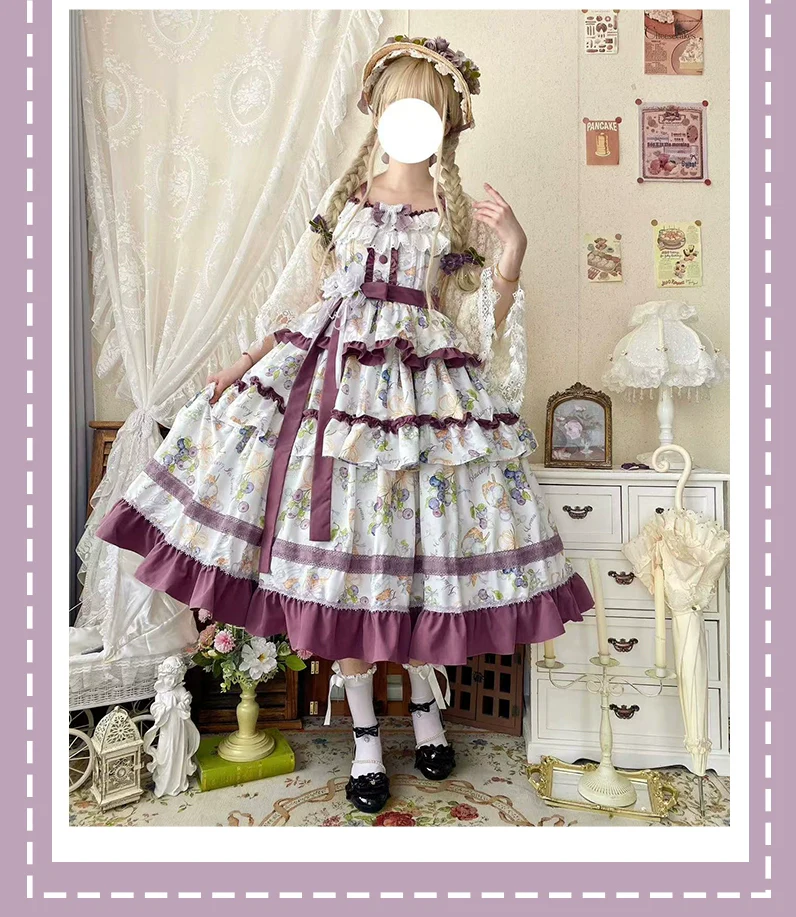 Qianmu - Blueberry Midsummer - Country Lolita Tiered JSK, Blueberry Print - Image 8