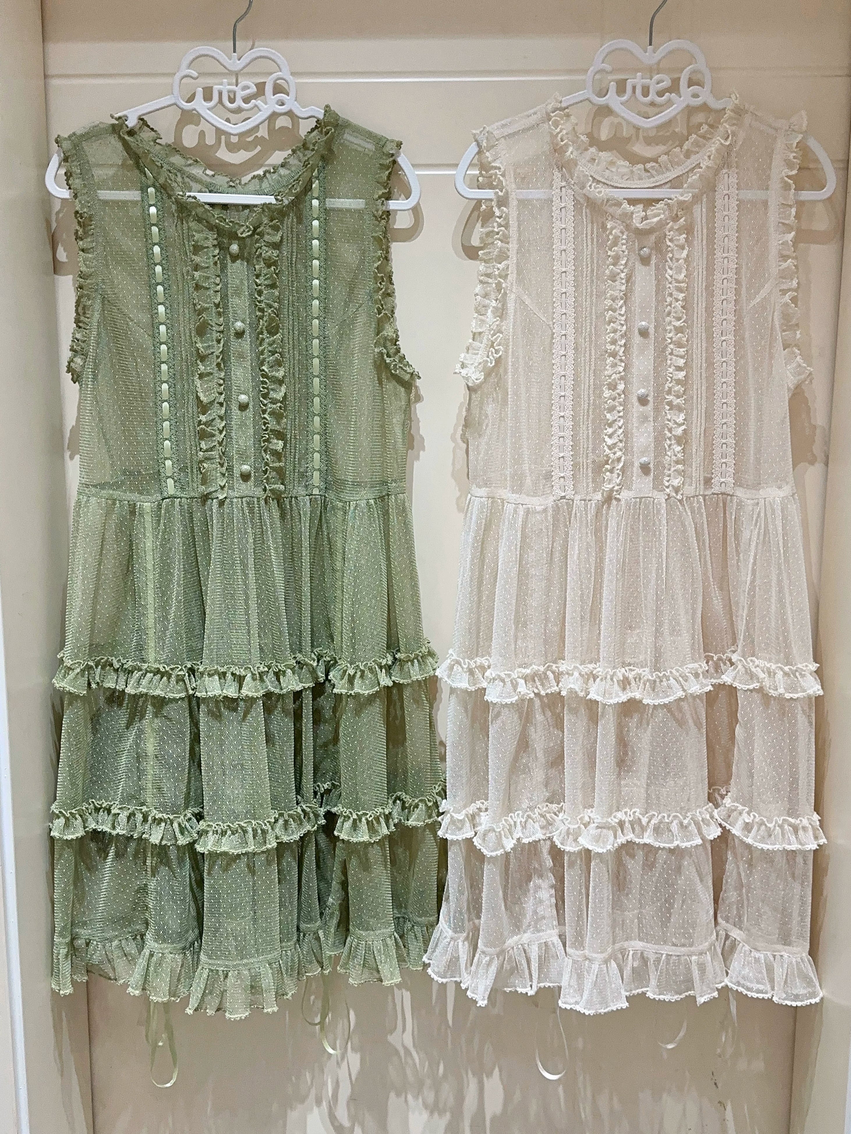 Flower Rabbit Bear - Country Lolita Tiered Skirt Dress, Floral & Bear Print - Image 6