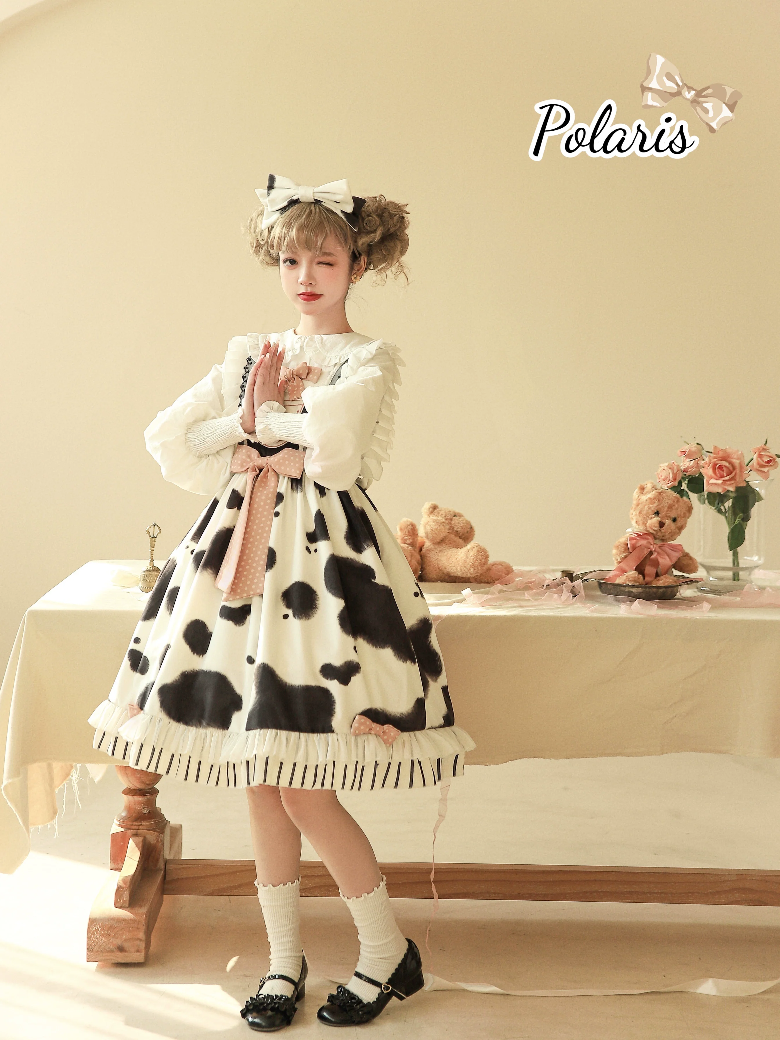 Milky Dango - Cow Spot Kawaii Lolita JSK, Side Pockets - Image 12