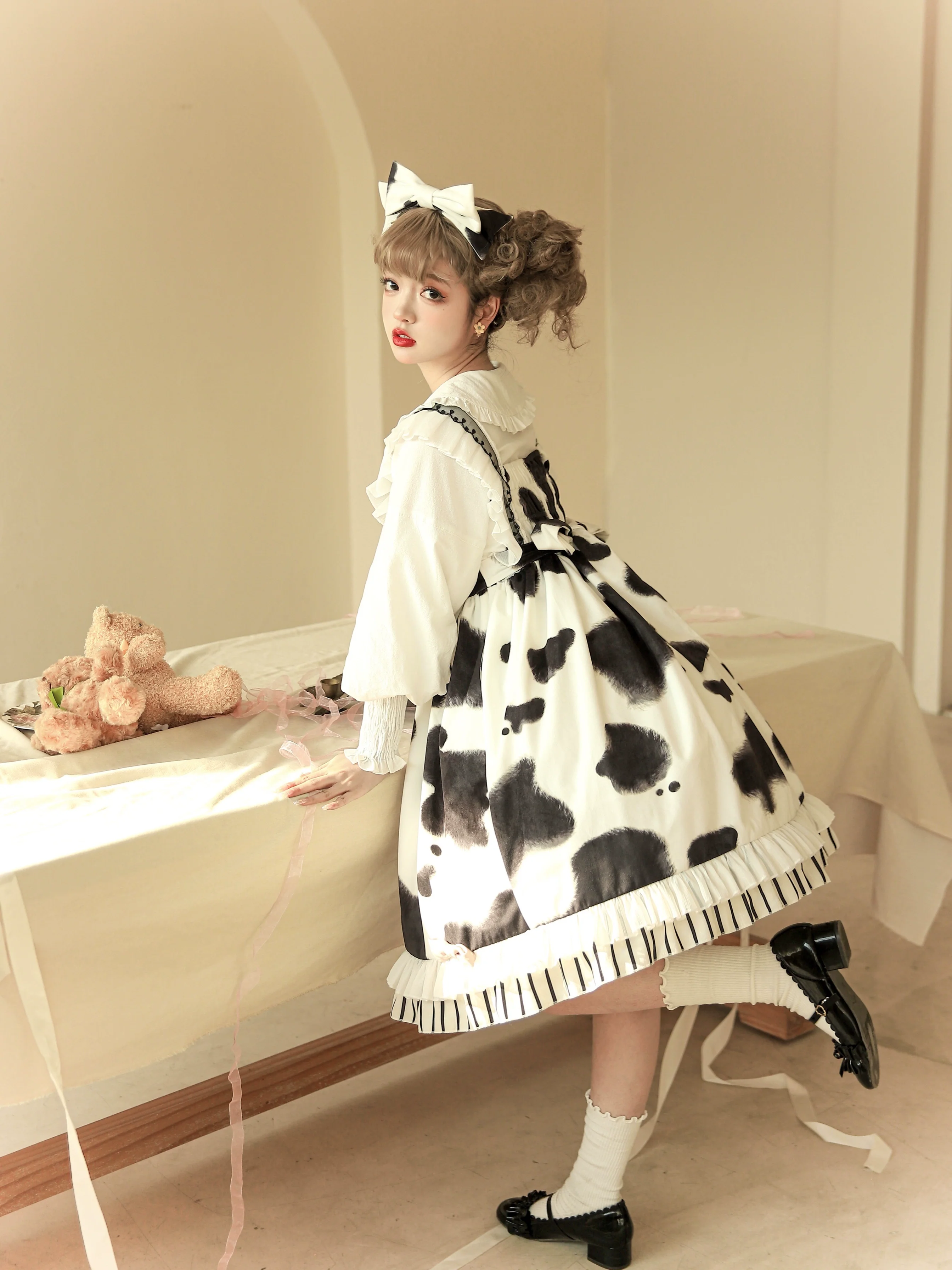 Milky Dango - Cow Spot Kawaii Lolita JSK, Side Pockets - Image 13