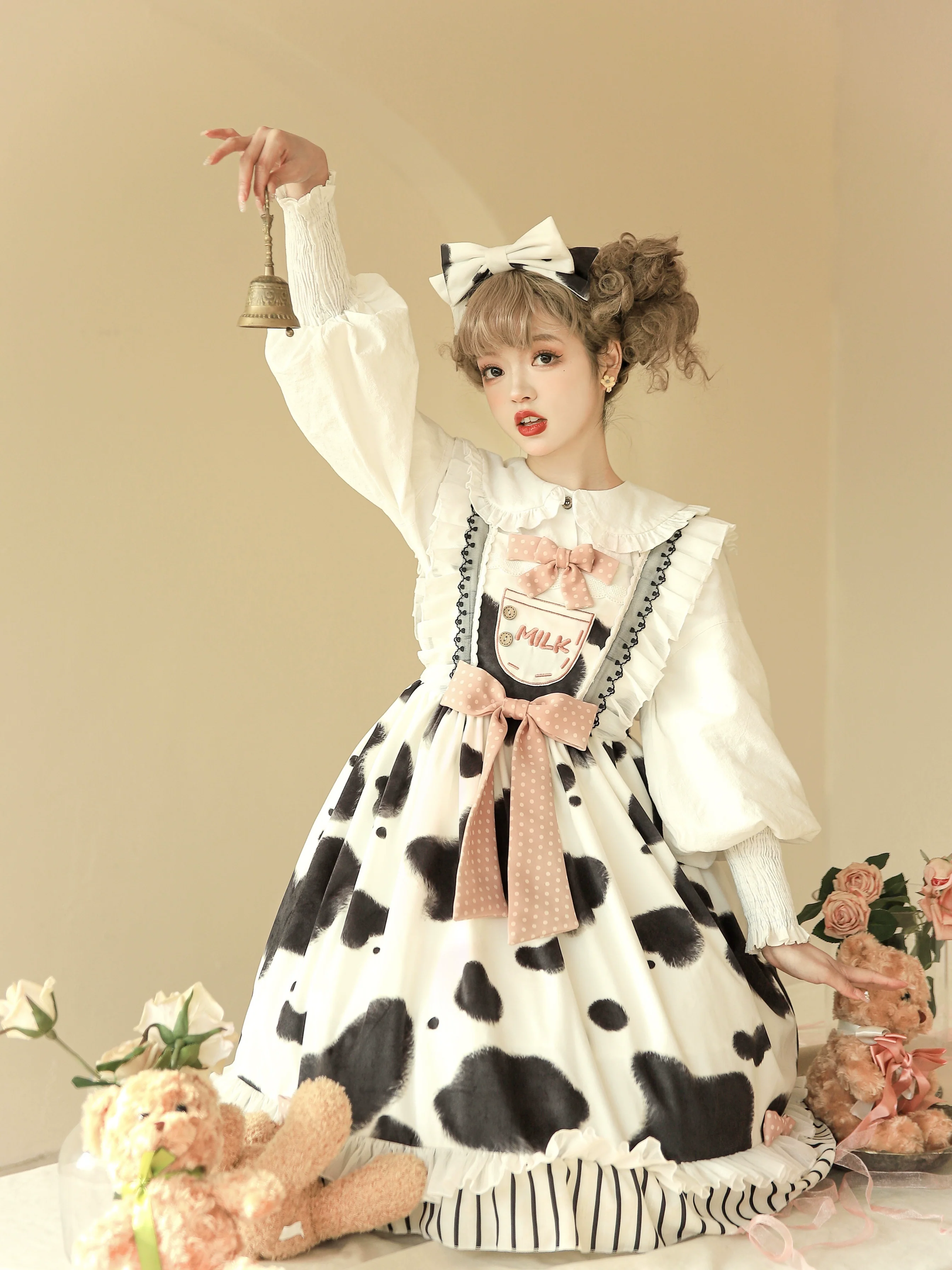 Milky Dango - Cow Spot Kawaii Lolita JSK, Side Pockets - Image 15