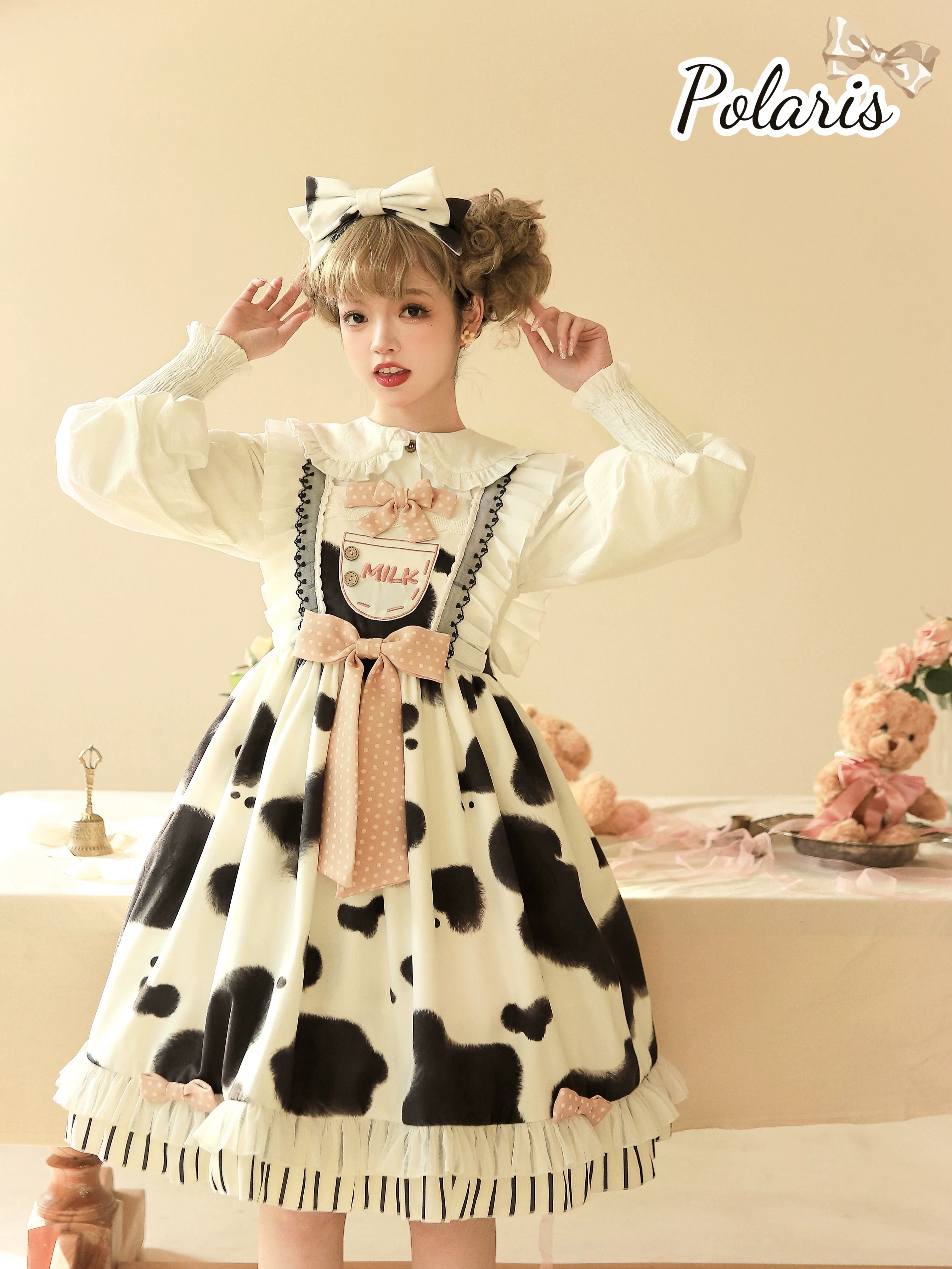 Milky Dango - Cow Spot Kawaii Lolita JSK, Side Pockets - Image 19