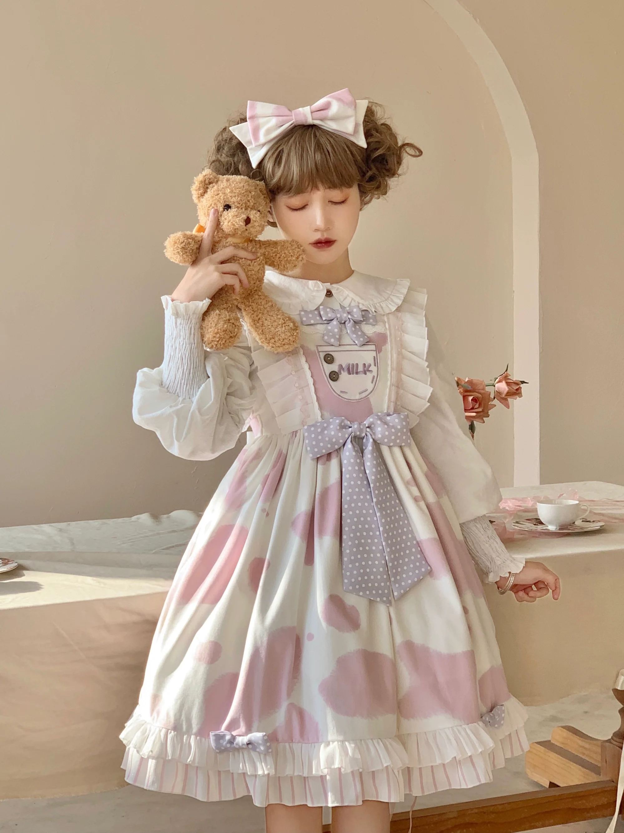 Milky Dango - Cow Spot Kawaii Lolita JSK, Side Pockets - Image 25