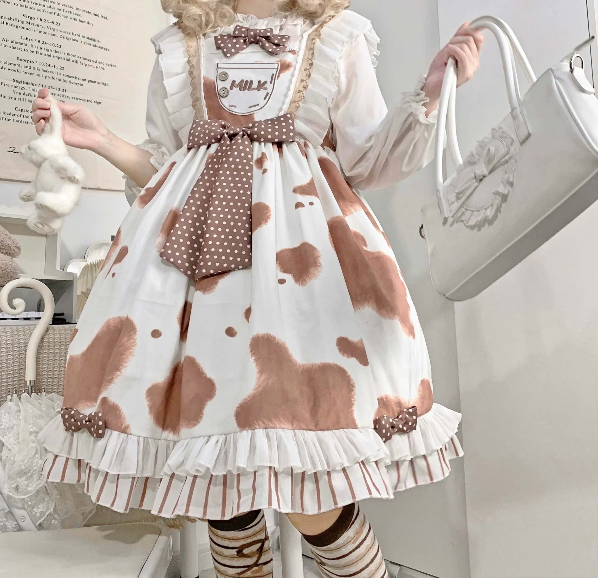 Milky Dango - Cow Spot Kawaii Lolita JSK, Side Pockets - Image 40