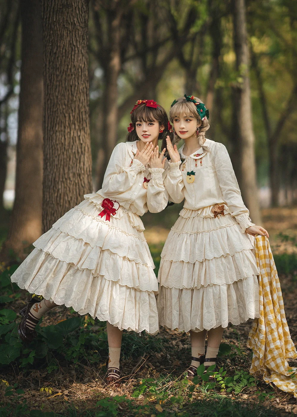 Chubby Fox in the Forest - Customized Lolita Skirt Embroidery Lace Cotton Lolita Skirt - Image 16
