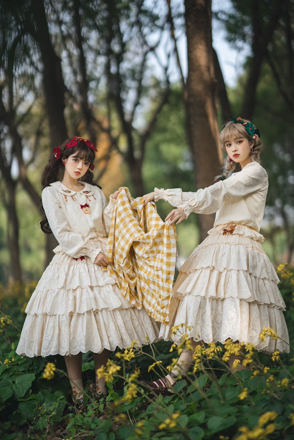 Chubby Fox in the Forest - Customized Lolita Skirt Embroidery Lace Cotton Lolita Skirt - Image 17