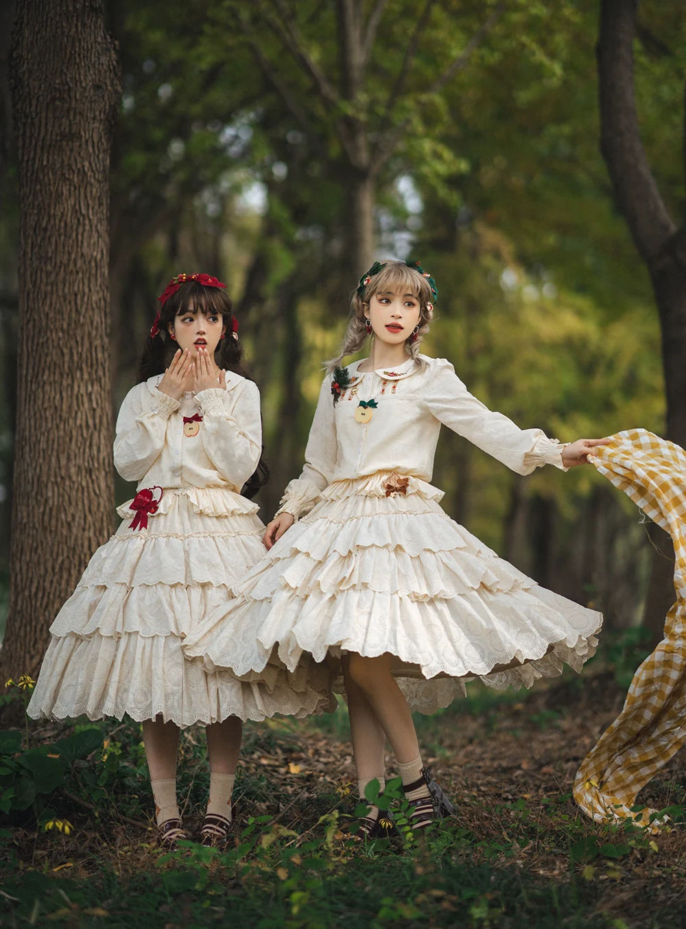 Chubby Fox in the Forest - Customized Lolita Skirt Embroidery Lace Cotton Lolita Skirt - Image 19