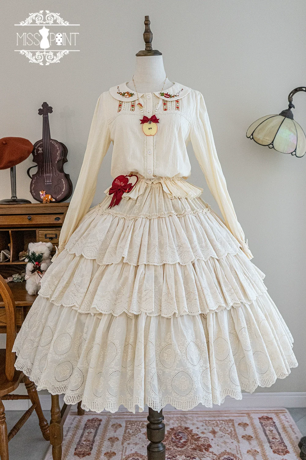 Chubby Fox in the Forest - Customized Lolita Skirt Embroidery Lace Cotton Lolita Skirt - Image 2