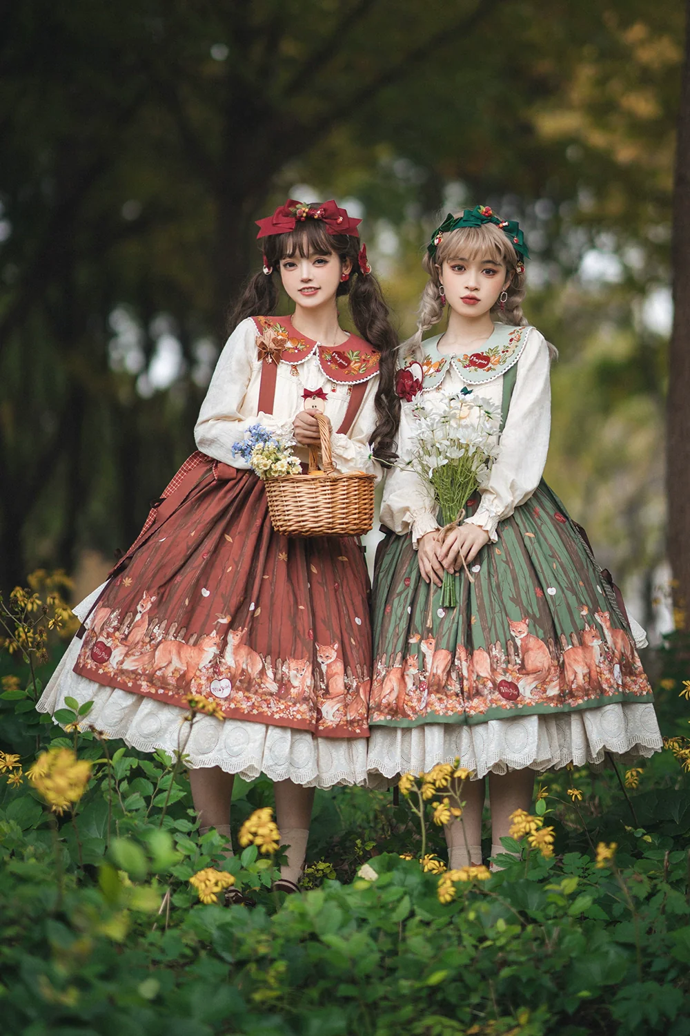 Chubby Fox in the Forest - Customized Lolita Skirt Embroidery Lace Cotton Lolita Skirt - Image 21
